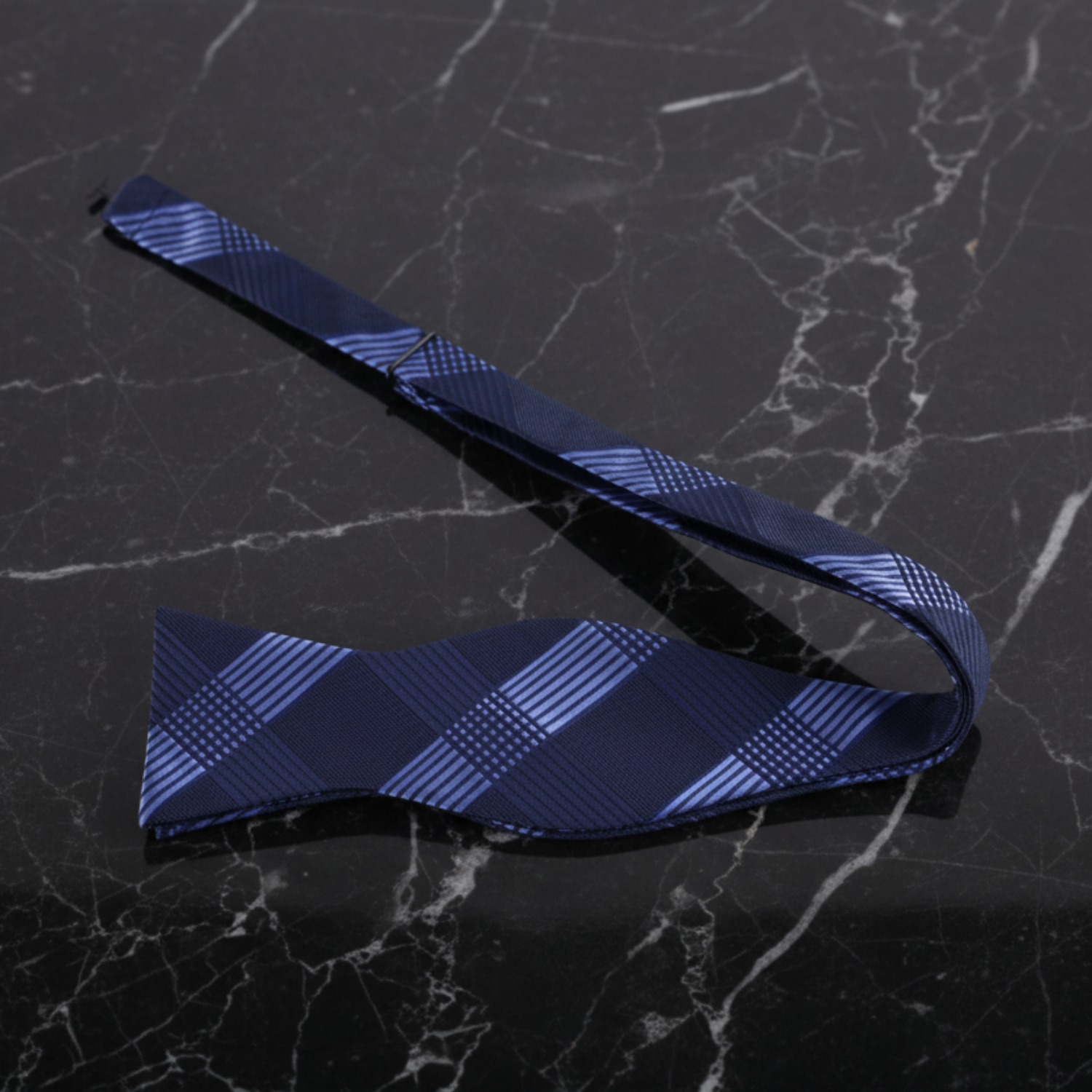 Blue Plaid Self Tie Bow Tie