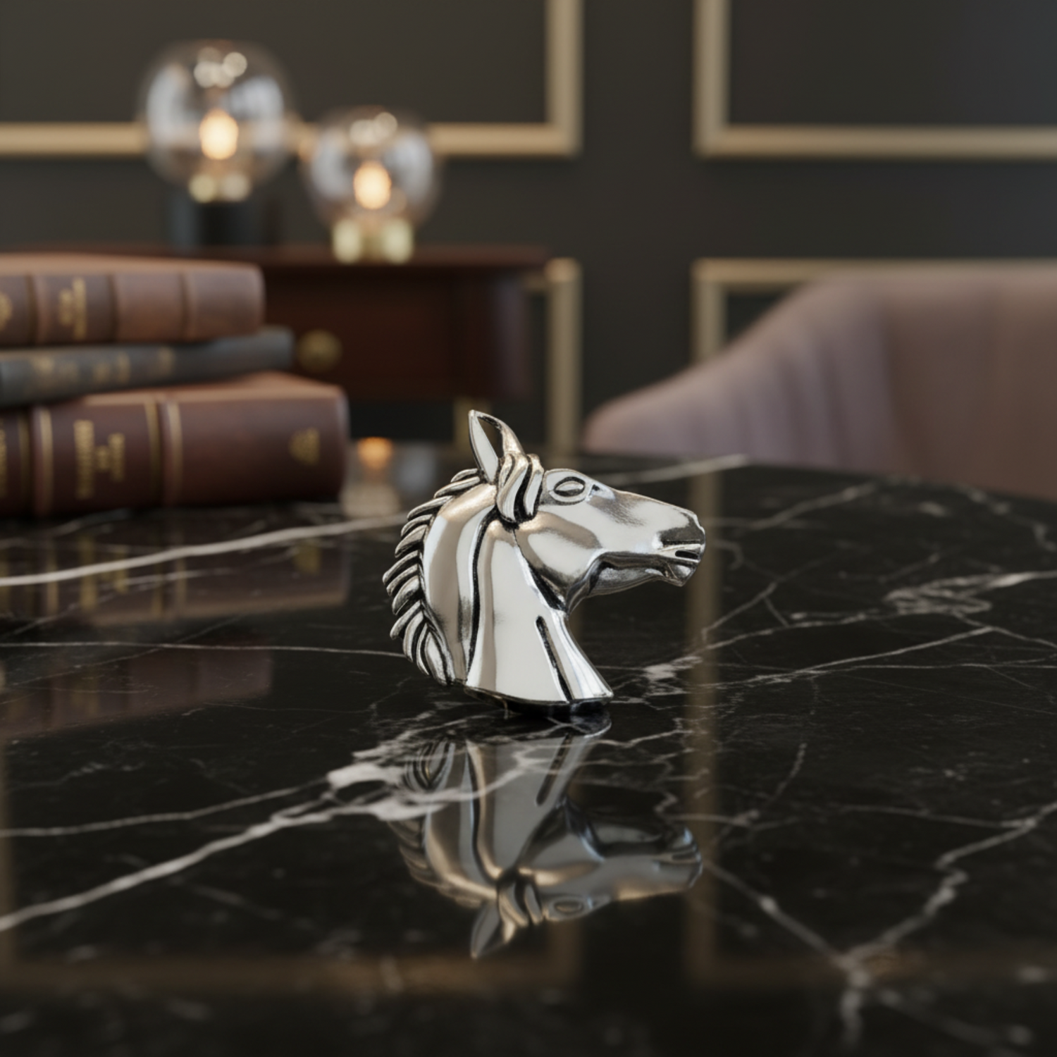 chrome horse head lapel pin