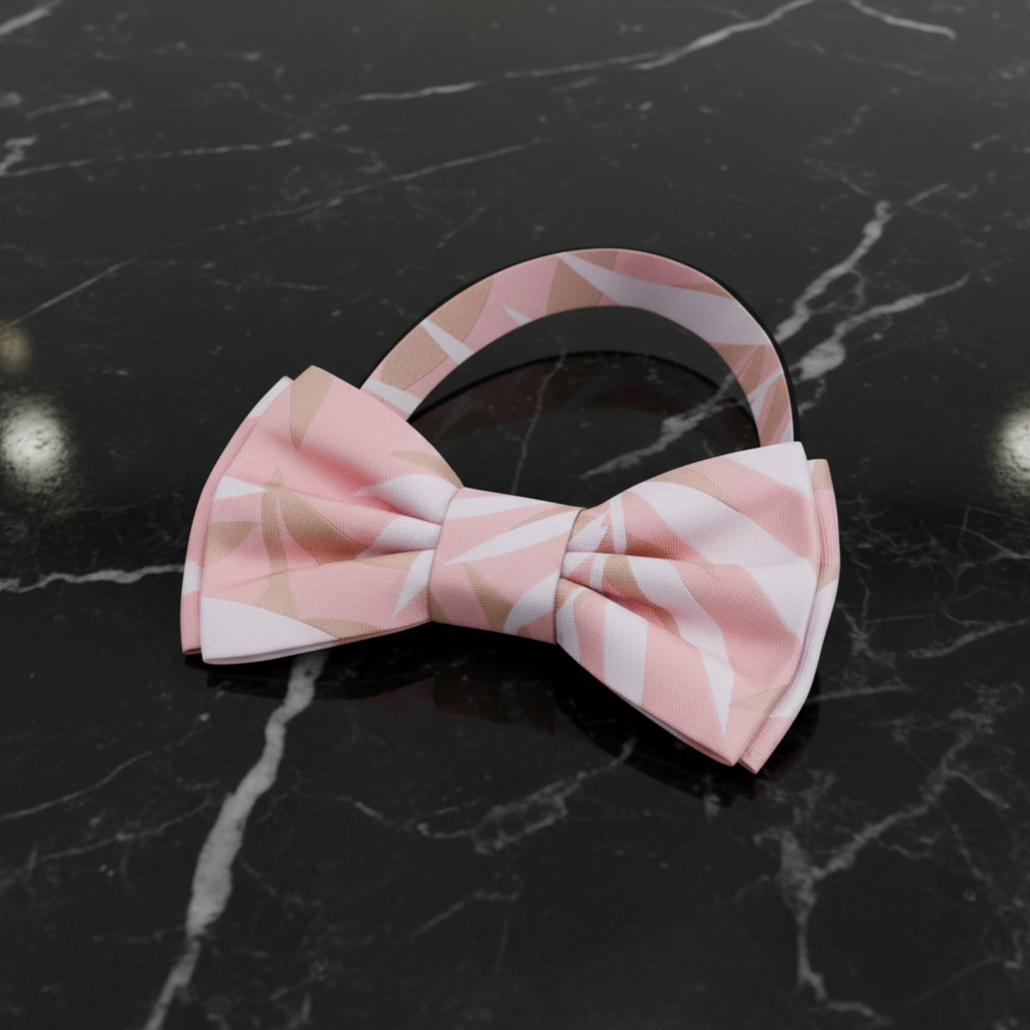 Light Pink, Salmon, Light Brown Sketched Leaves Bow Tie Pre Tied