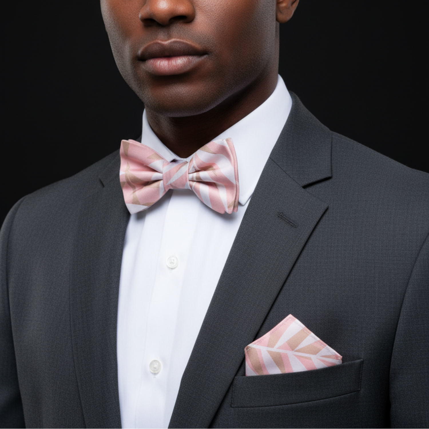 Salmon Pink & Light Brown Sketched Leaves Bow Tie