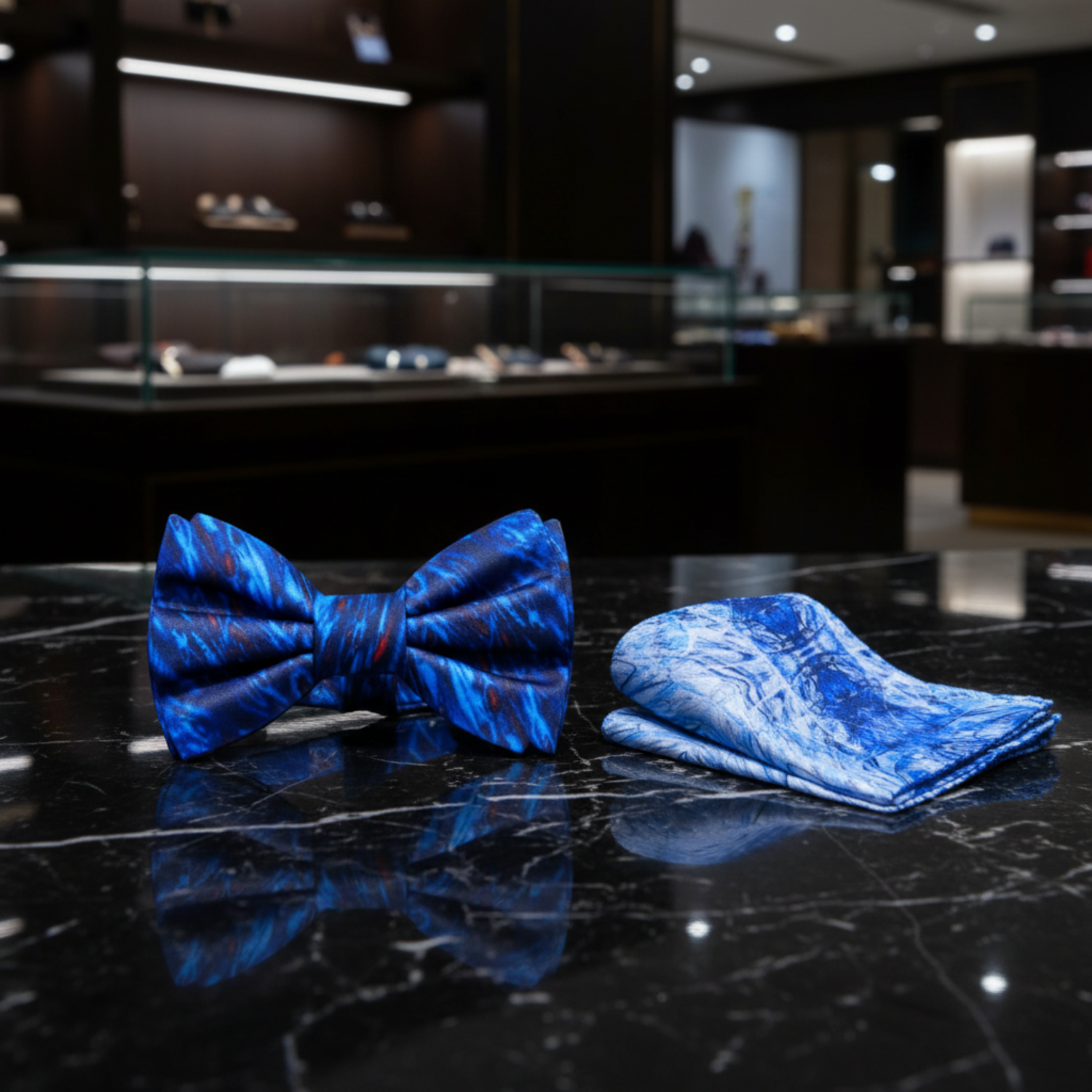 Blue, Red Abstract Bow Tie and Accenting Square Blue, Red