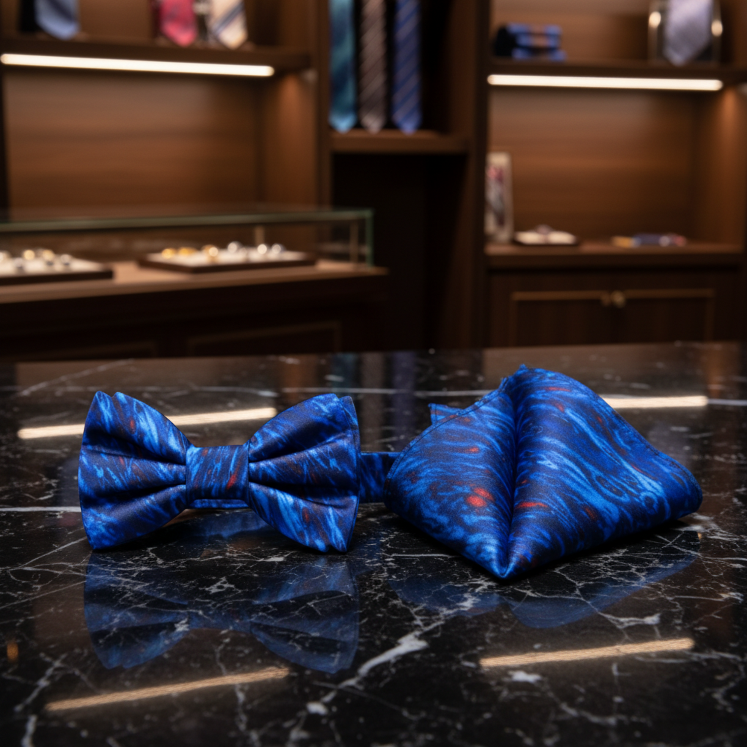 Blue, Red Abstract Bow Tie and Square |Blue, Red