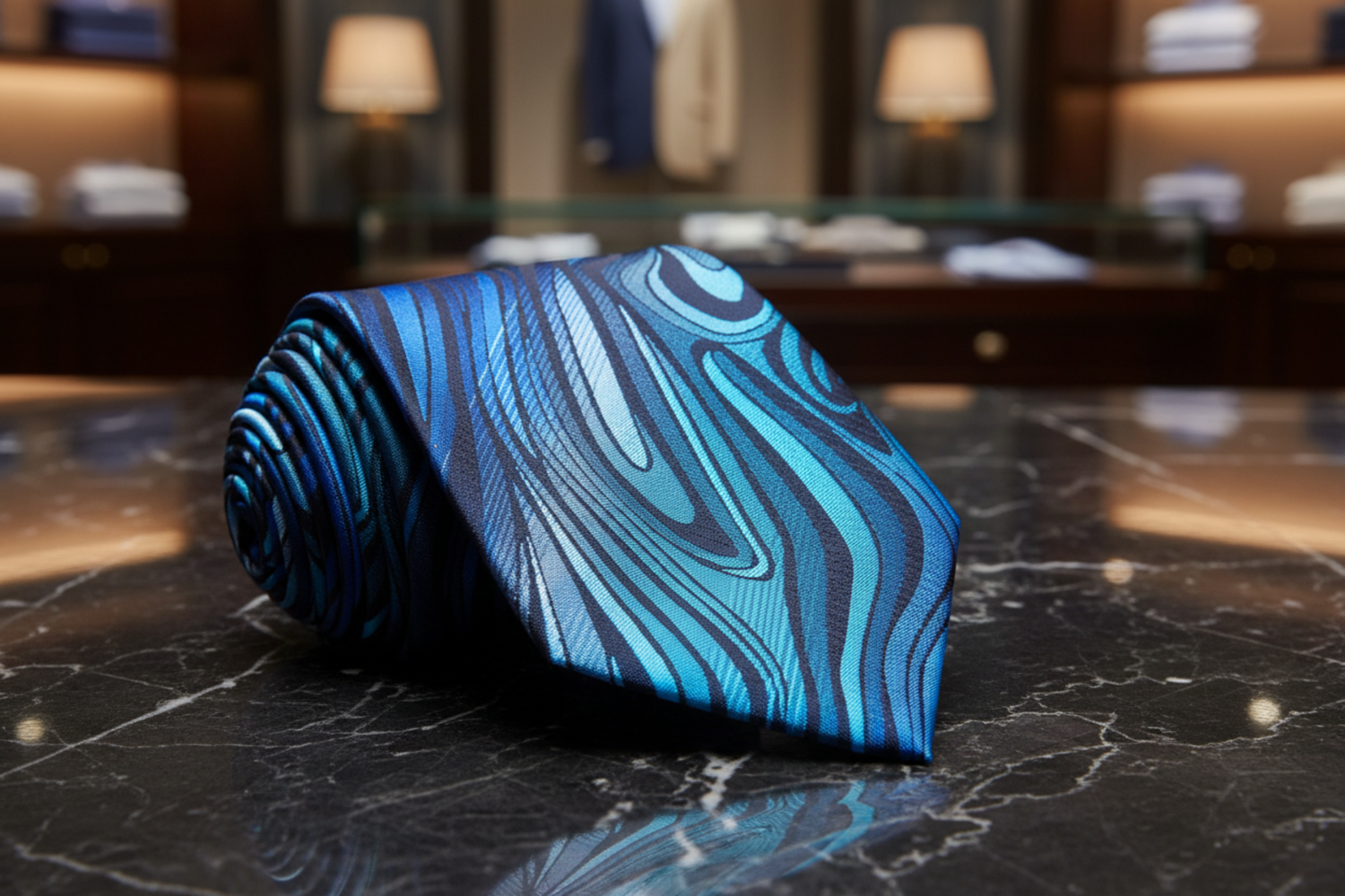 Single Tie: Shades of Blue and Grey Abstract Fire Necktie 