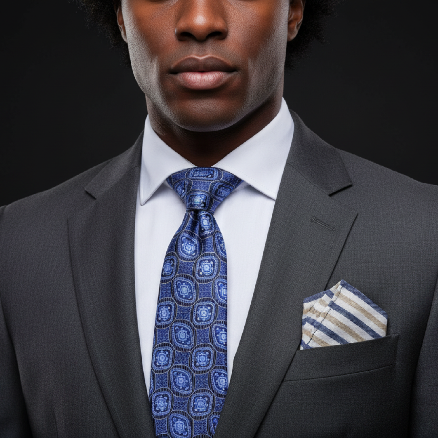 Blue Geometric Medallion Necktie