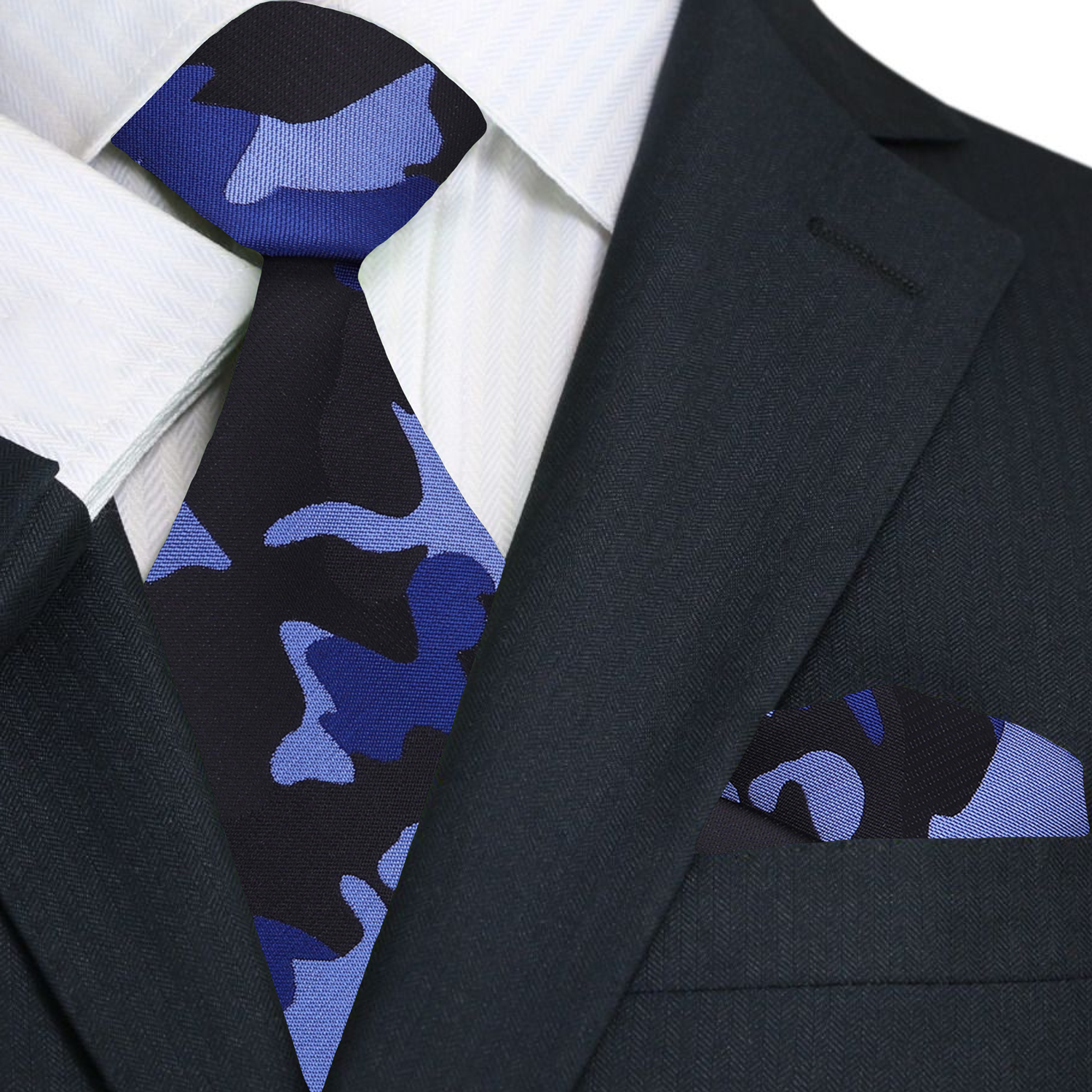 Luxury Shades of Blue Fleck Camouflage Necktie and Square