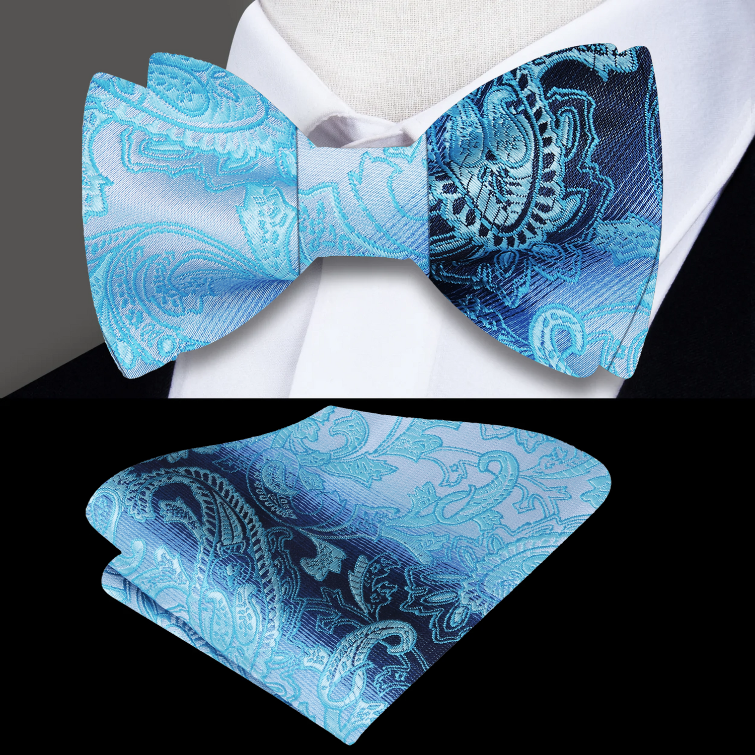 Shades of Blue Paisley Bow Tie and Square