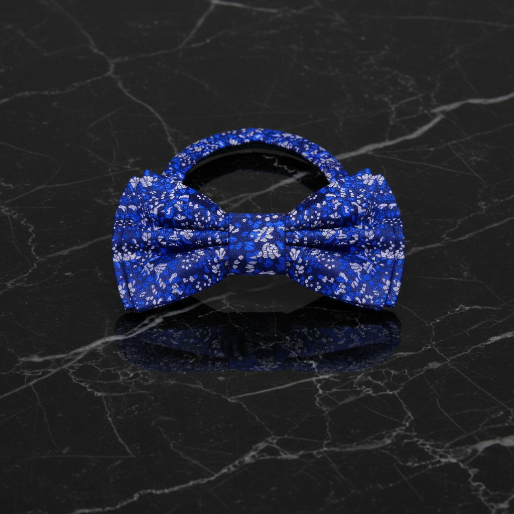 Blue, Grey Floral Bow Tie Pre Tied