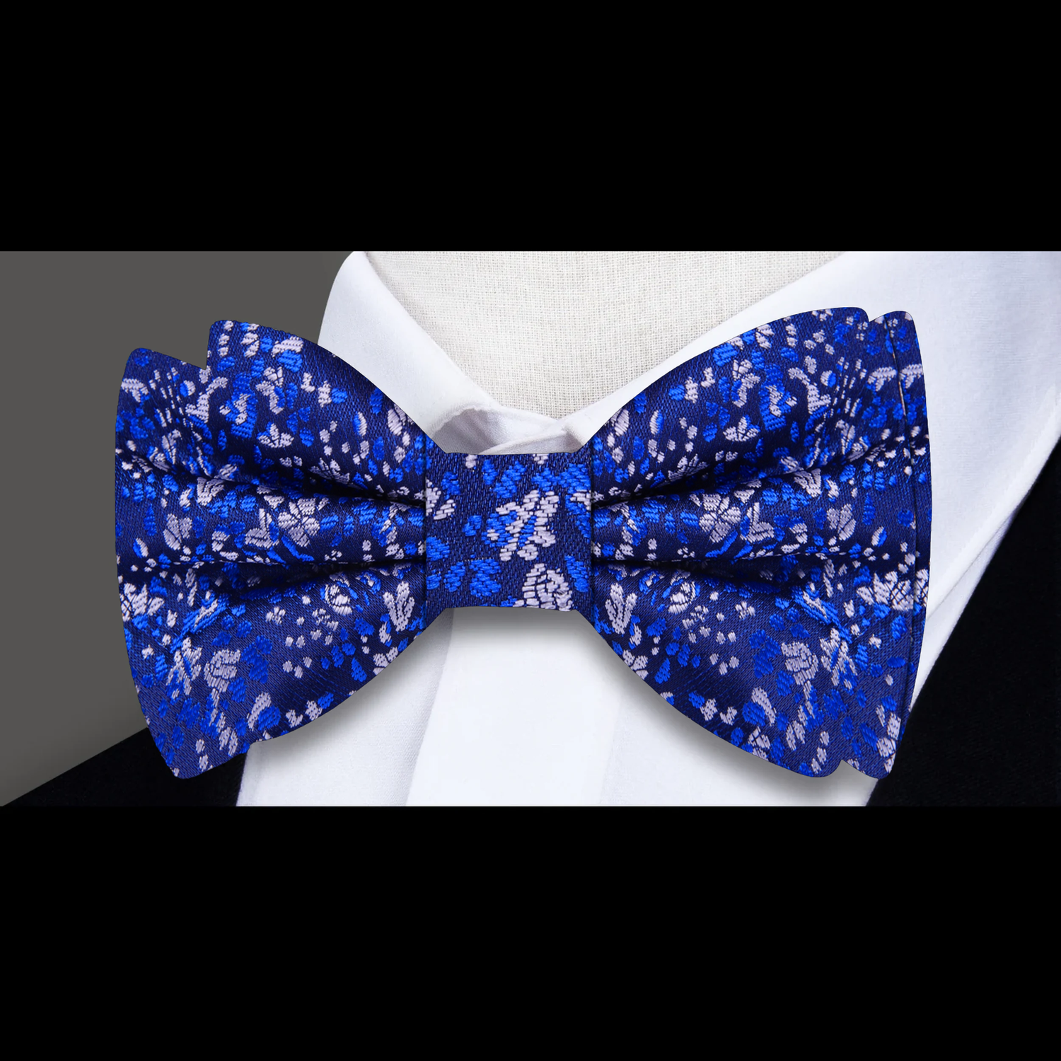 Blue, Grey Floral Bow Tie  