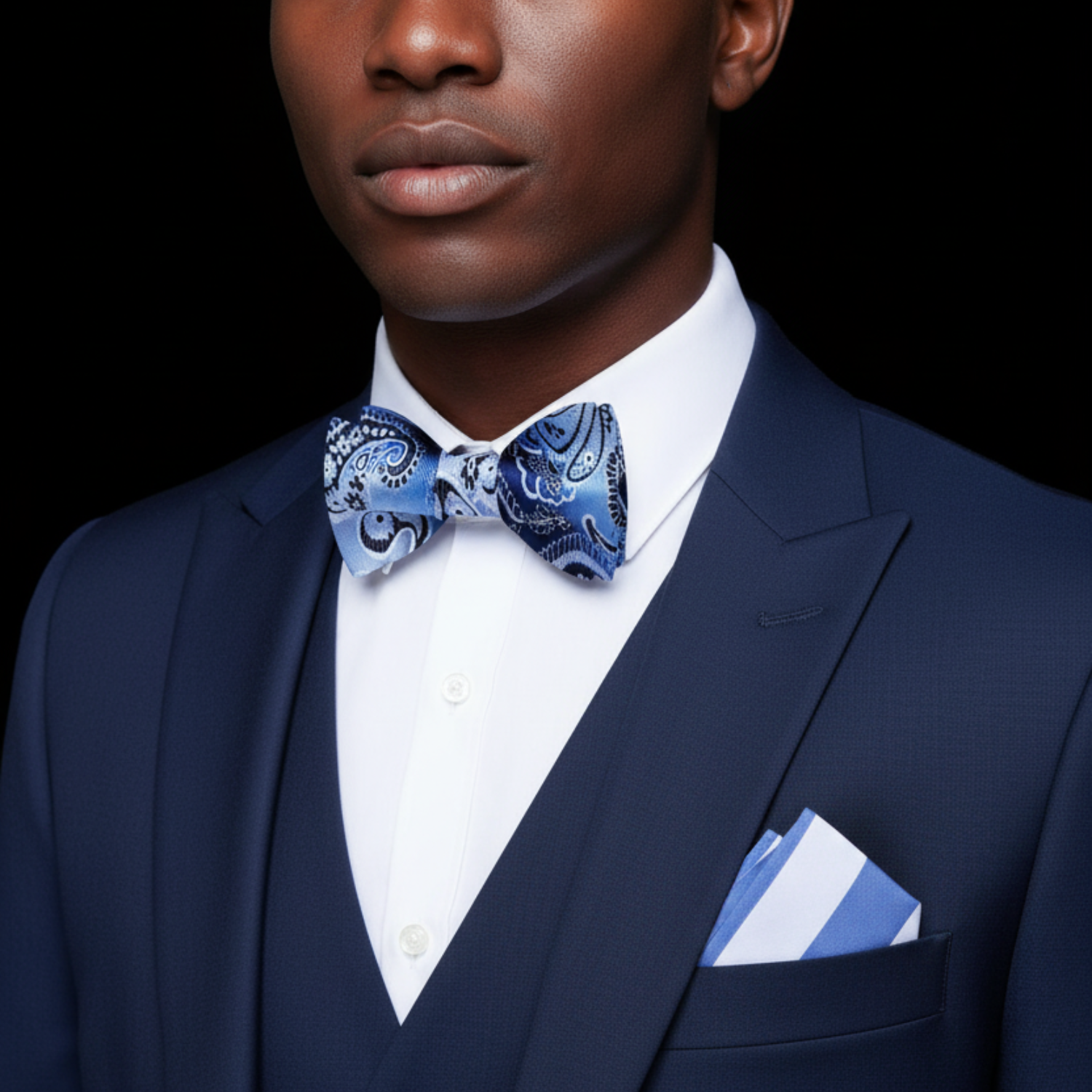 Light Blue, Black & White Paisley Bow Tie | Refined Style with Distinctive Detail