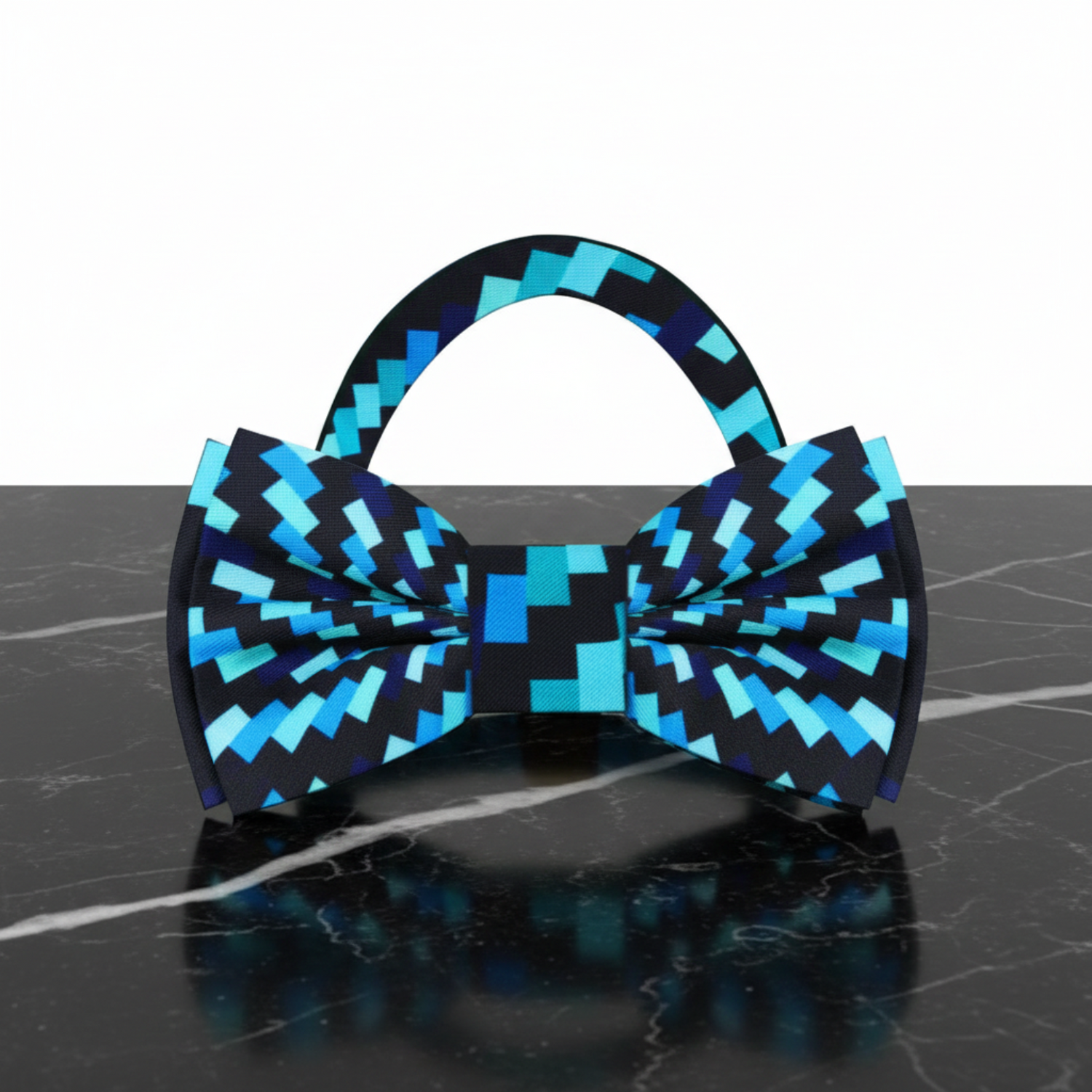 Light Blue, Black Geometric Swirl Bow Tie Pre Tied