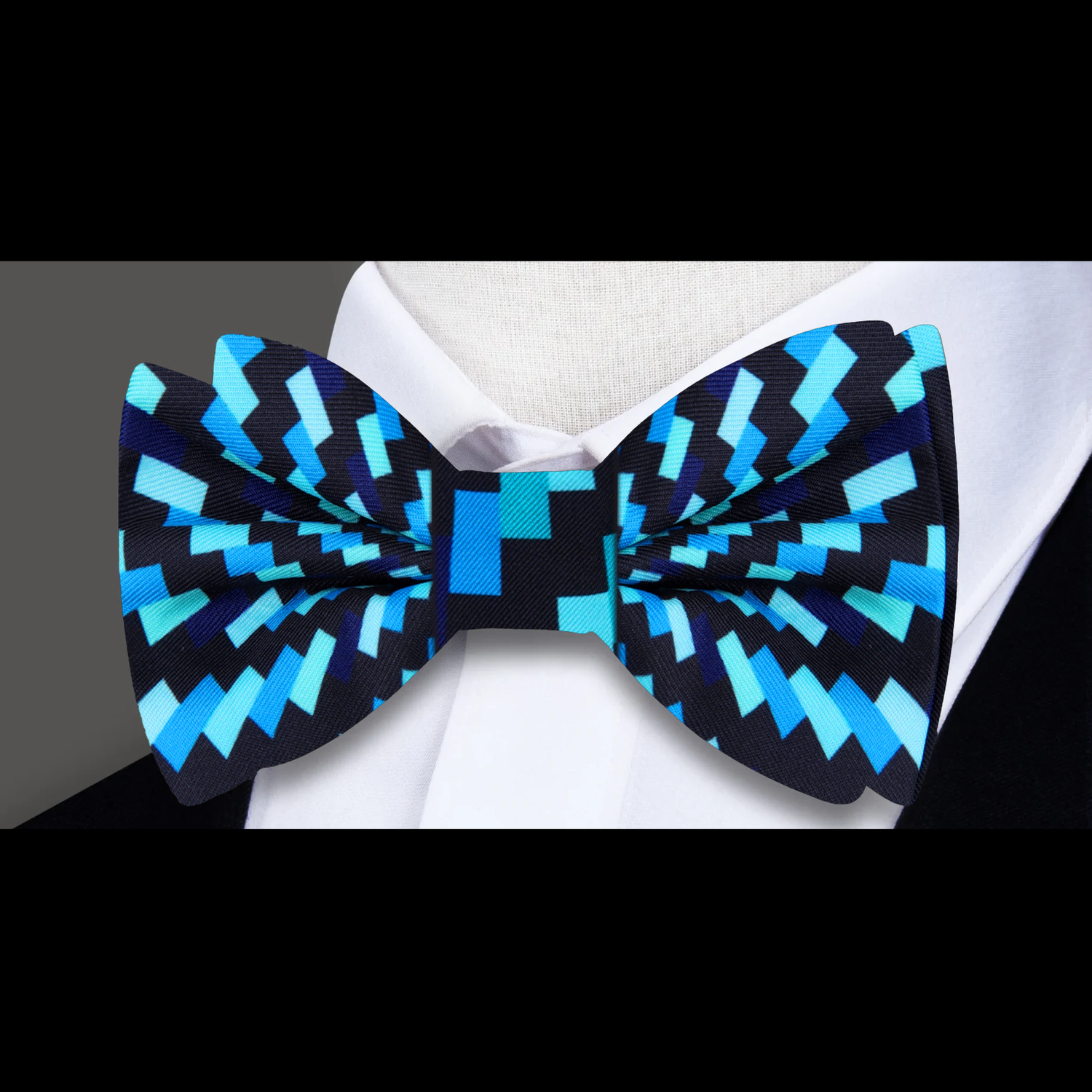 Light Blue, Black Geometric Swirl Bow Tie 