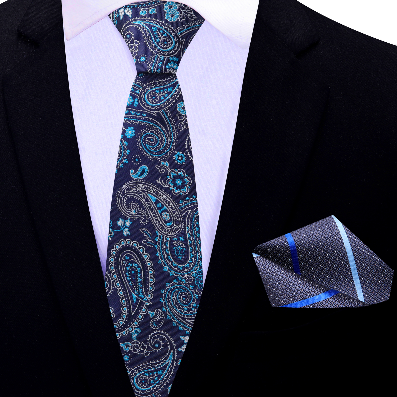 Thin Shades of Blue Paisley Necktie  and Accenting Square