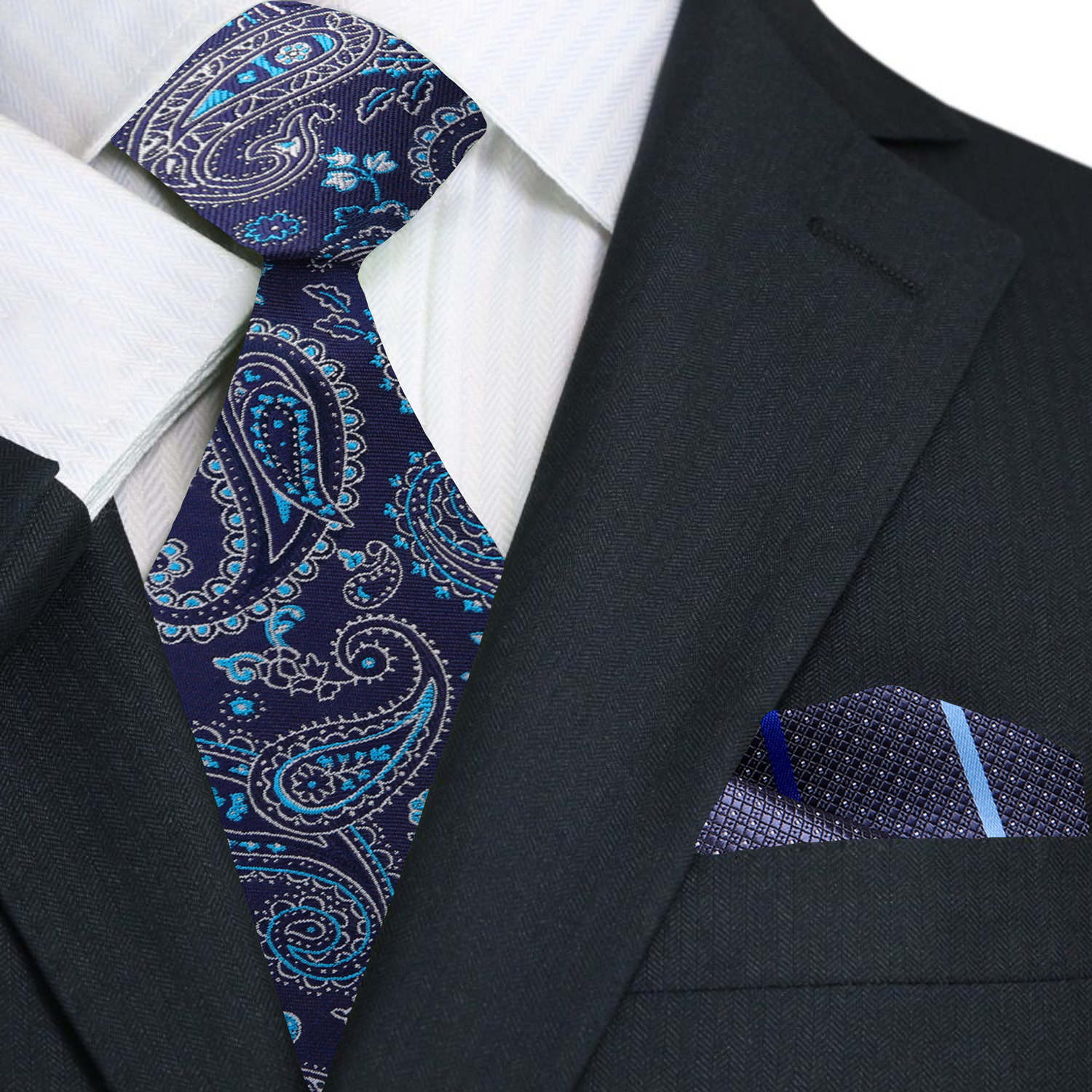 Shades of Blue and Grey Paisley Tie and Accenting Stripe Square