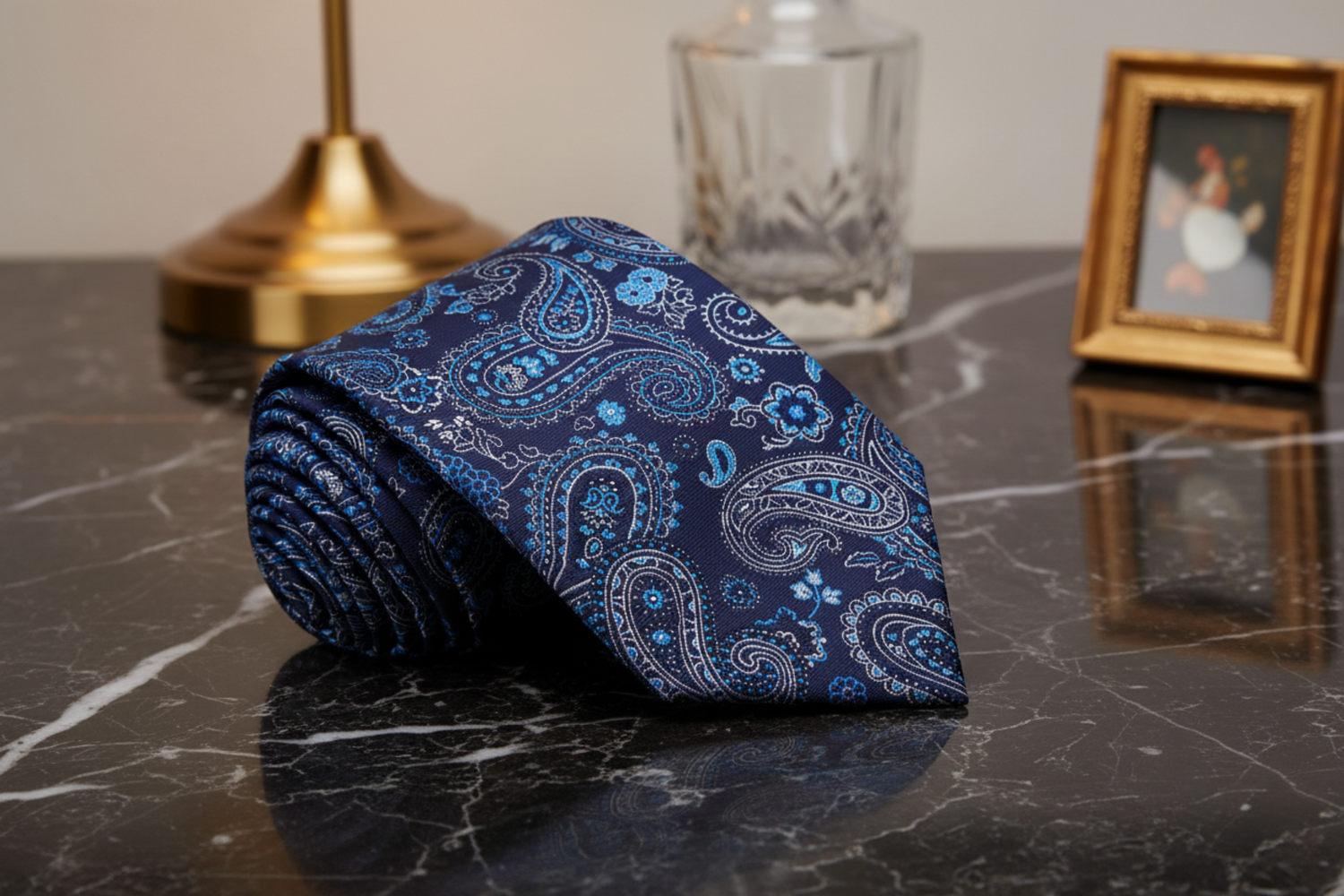 Shades of Blue and Grey Paisley Tie