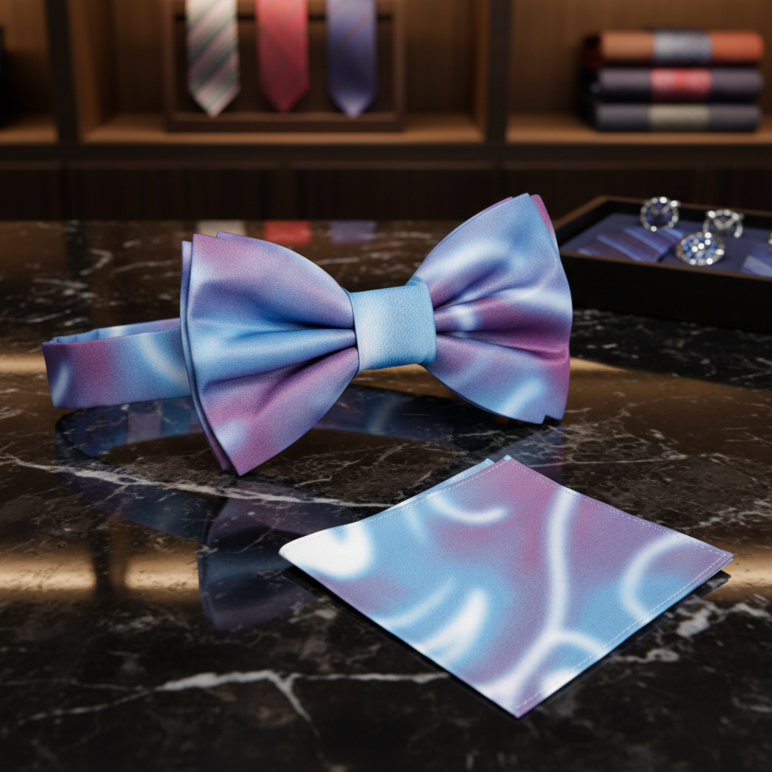 Shades of Purple, Blue, Pink abstract bow tie and square