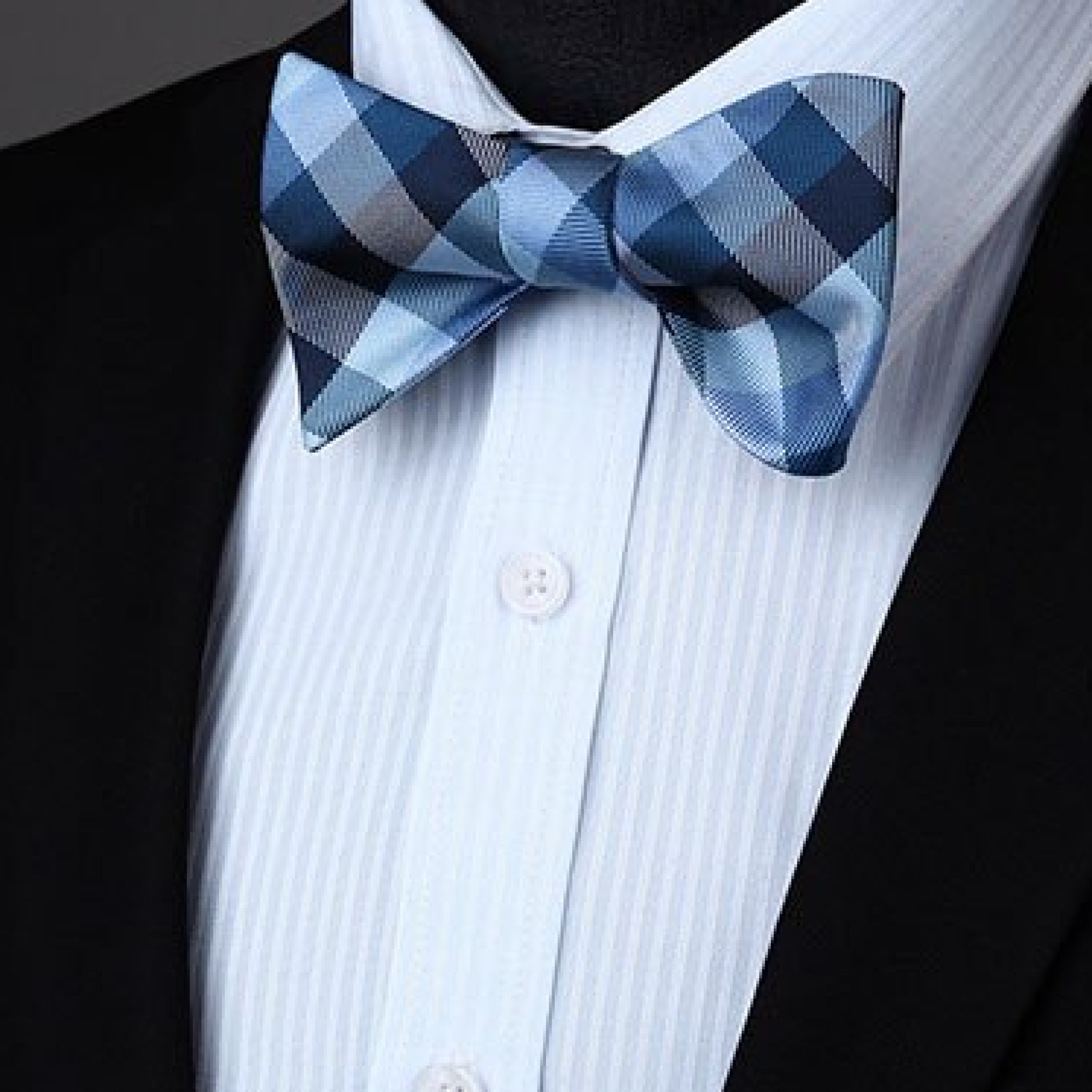 Shades of Blue Check Bow Tie