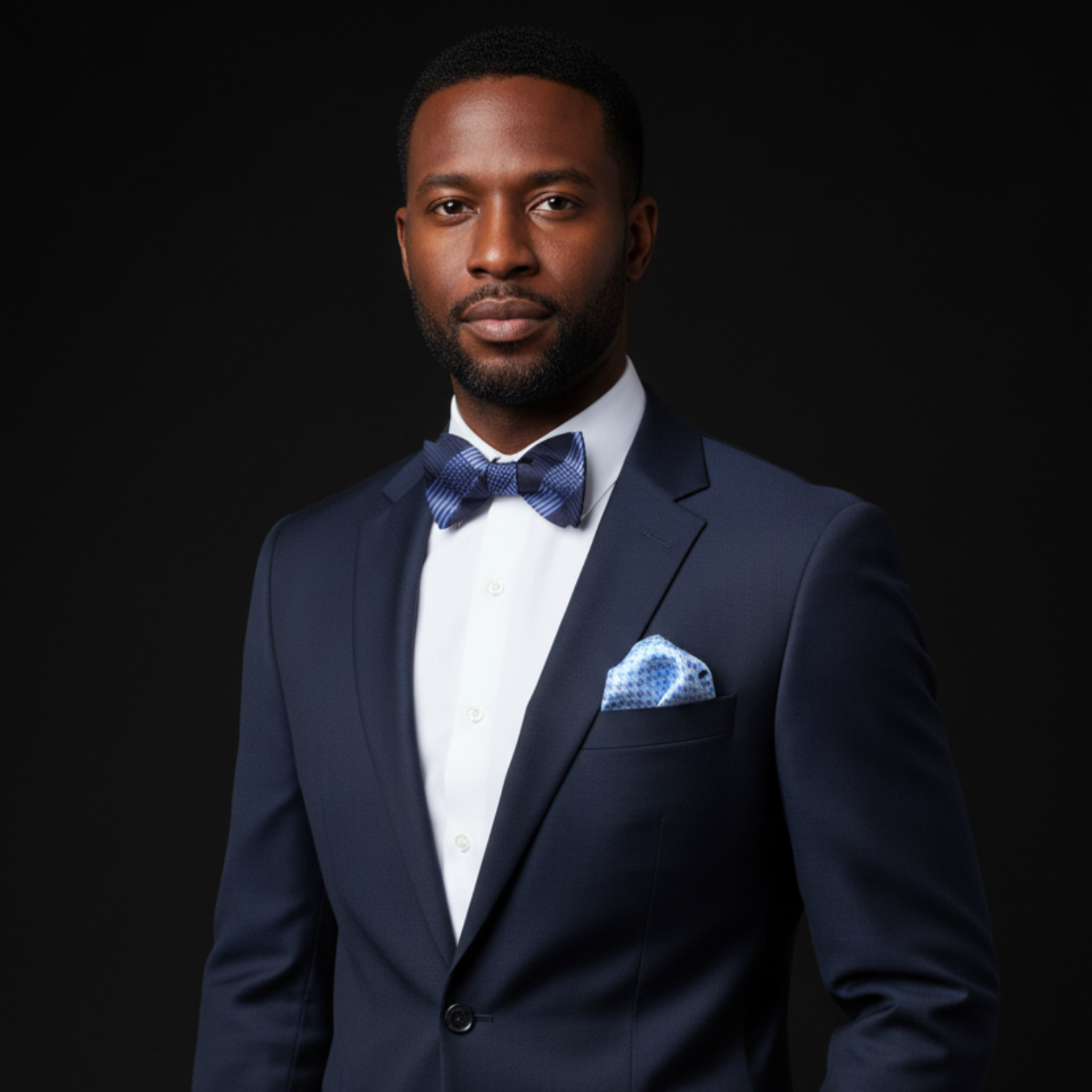 Blue Plaid Bow Tie and Accenting Square