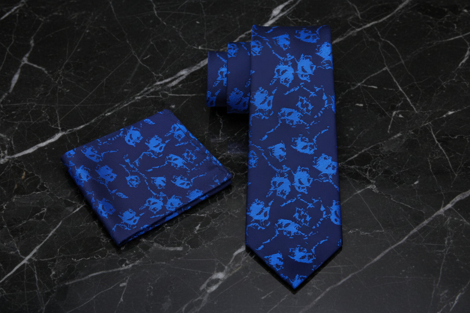 Alt View: Blue Abstract Tie and Matching Square