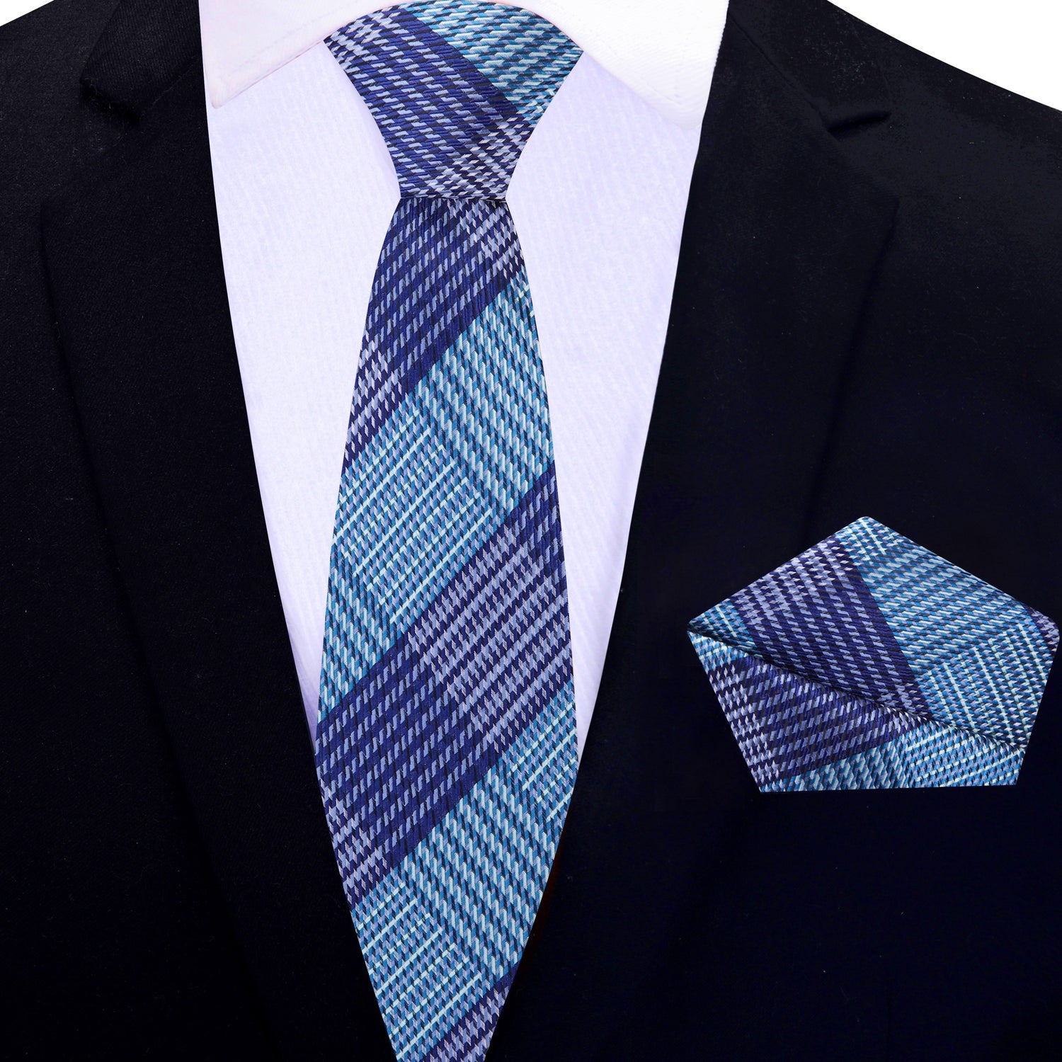 Thin  Shades of Blue and Purple Tie and Square