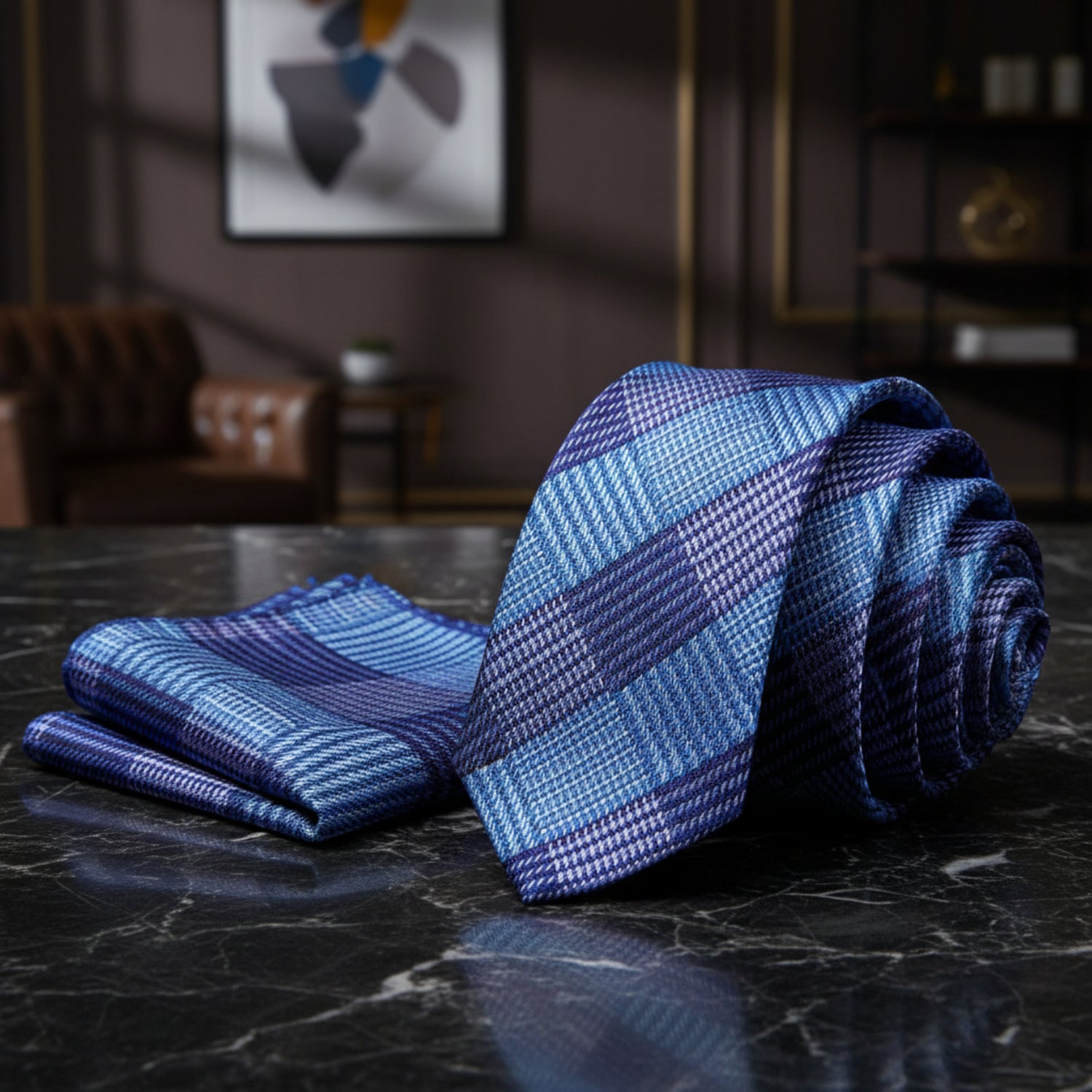 Alt Shades of Blue and Purple Tie and Square