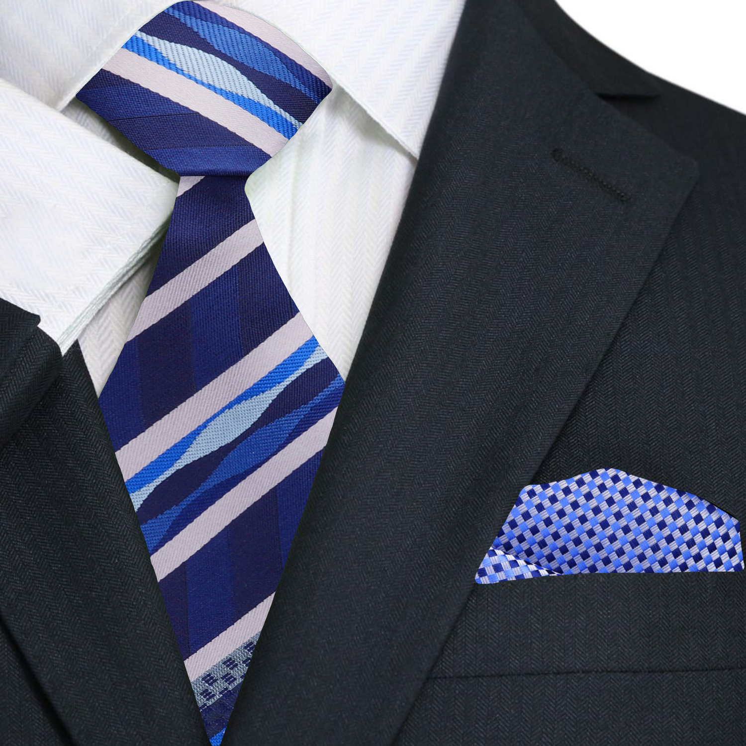 Shades of Blue Abstract and Stripe Tie and Accenting Square