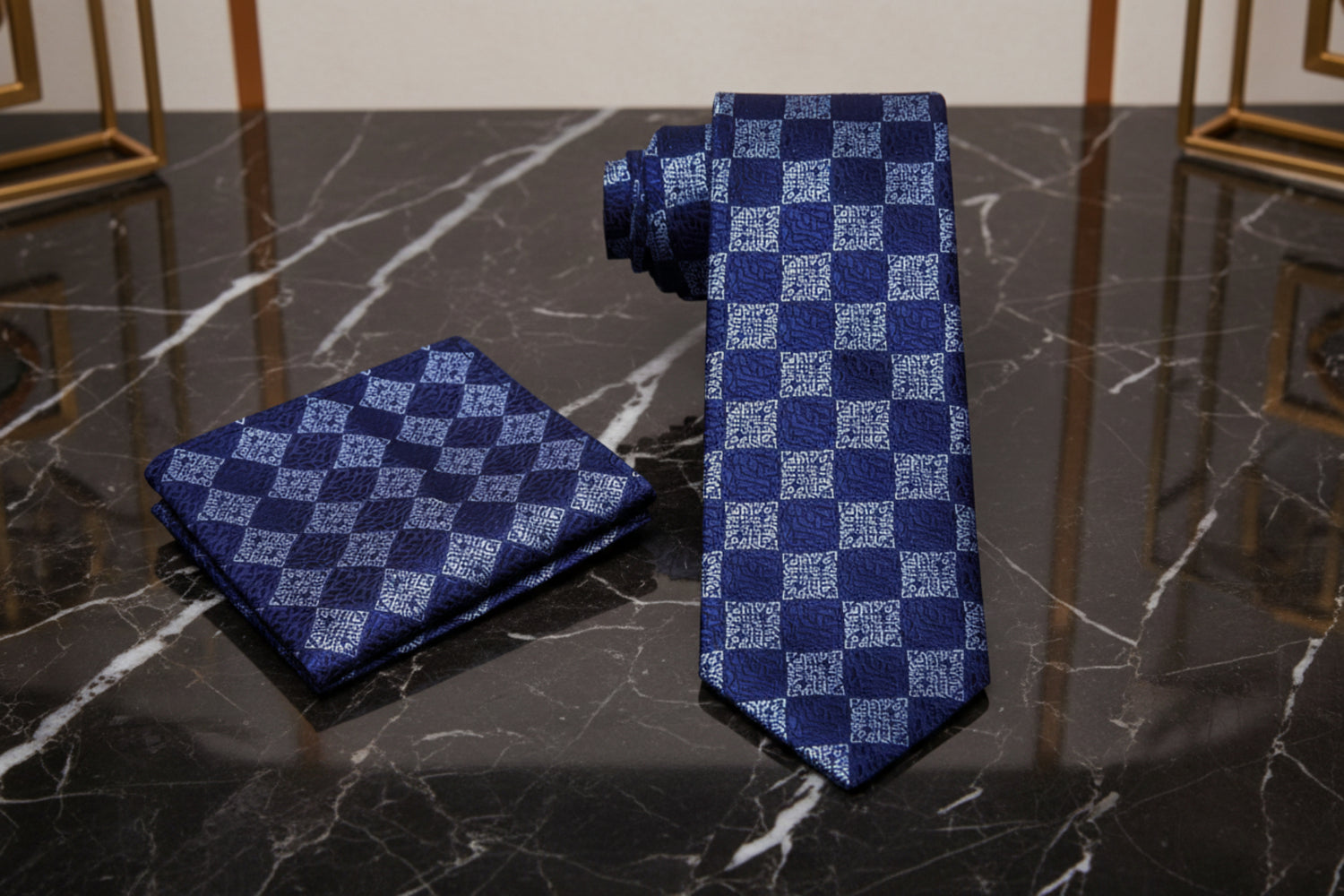 Alt View: Shades of Blue Geometric Necktie and Square