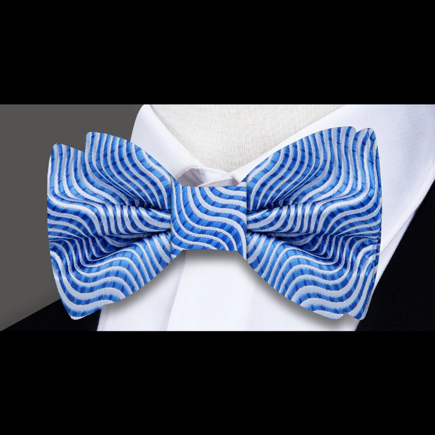 Blue Wavy Lines Bow Tie 