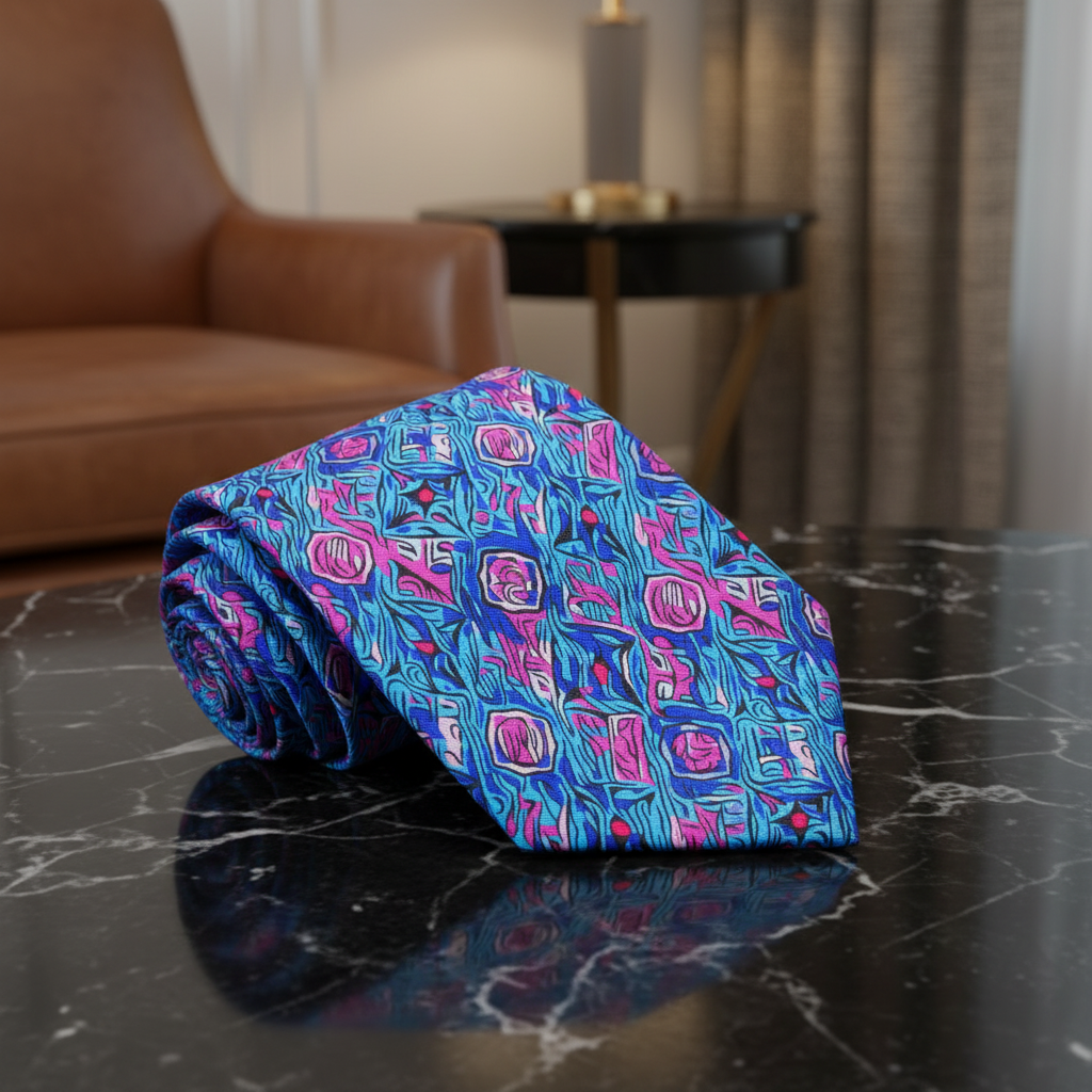 Shades of Blue, Pink Abstract Tie