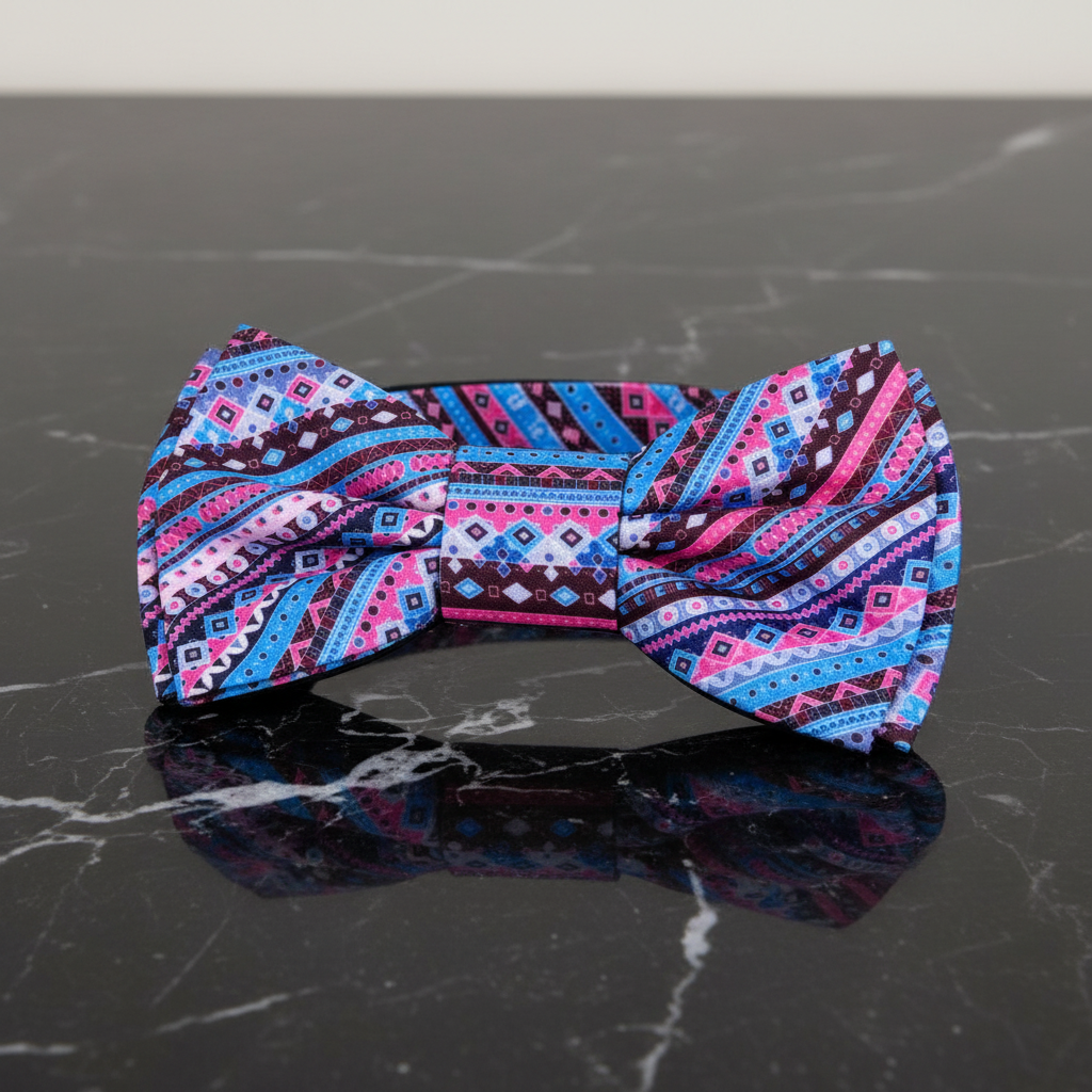 Shades of Blue and Pink Panoramic Bow Tie Pre Tied