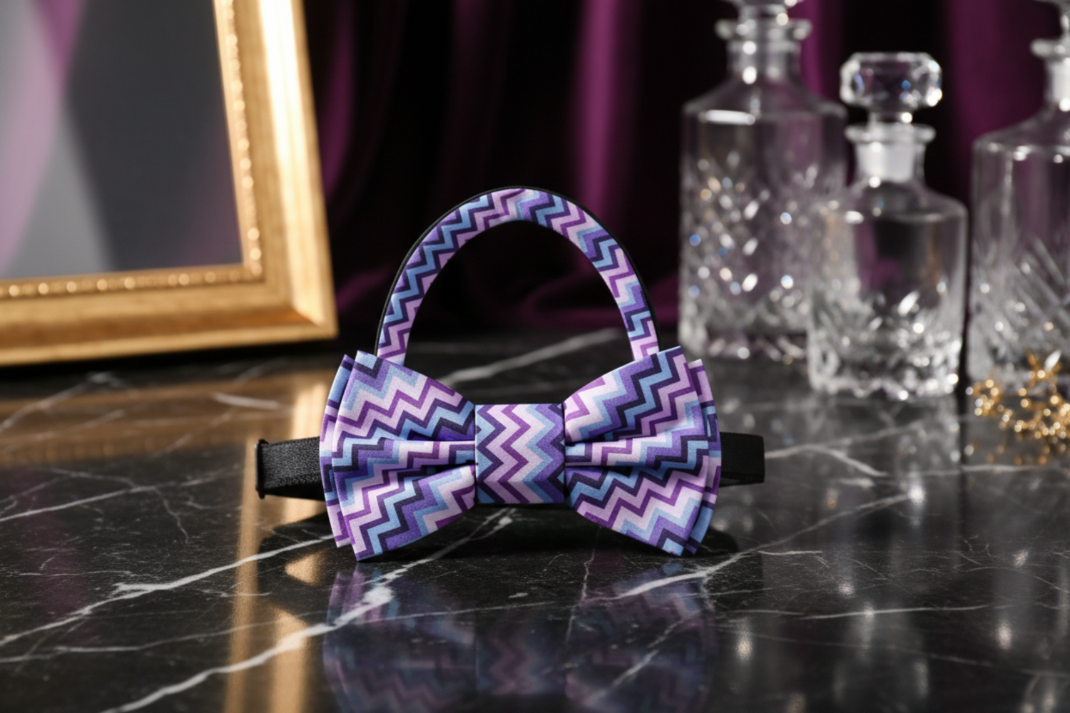 Purple, Pink and Blue Geometric Lines Bow tie Pre Tied