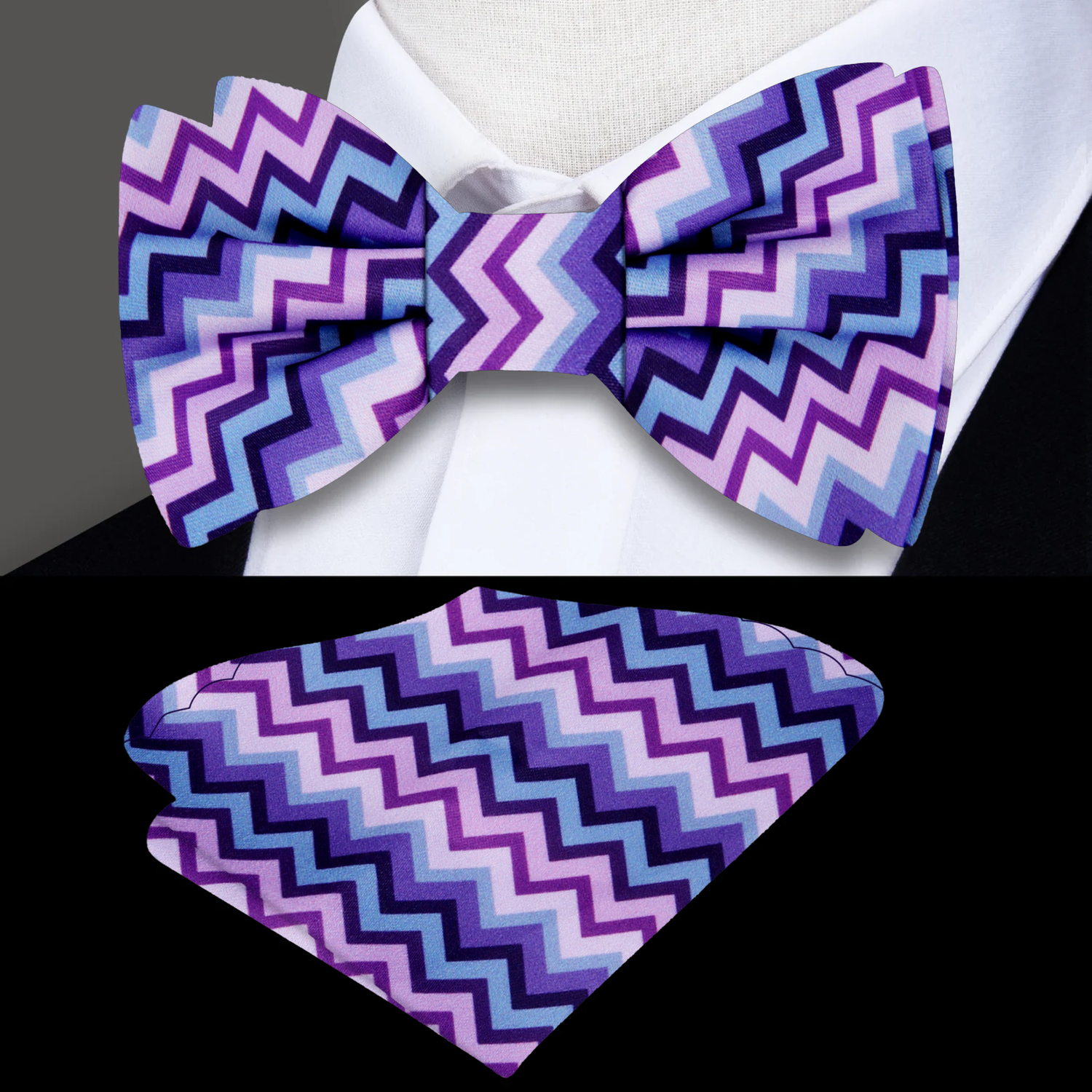 Purple, Pink and Blue Geometric Lines Bow tie and Square