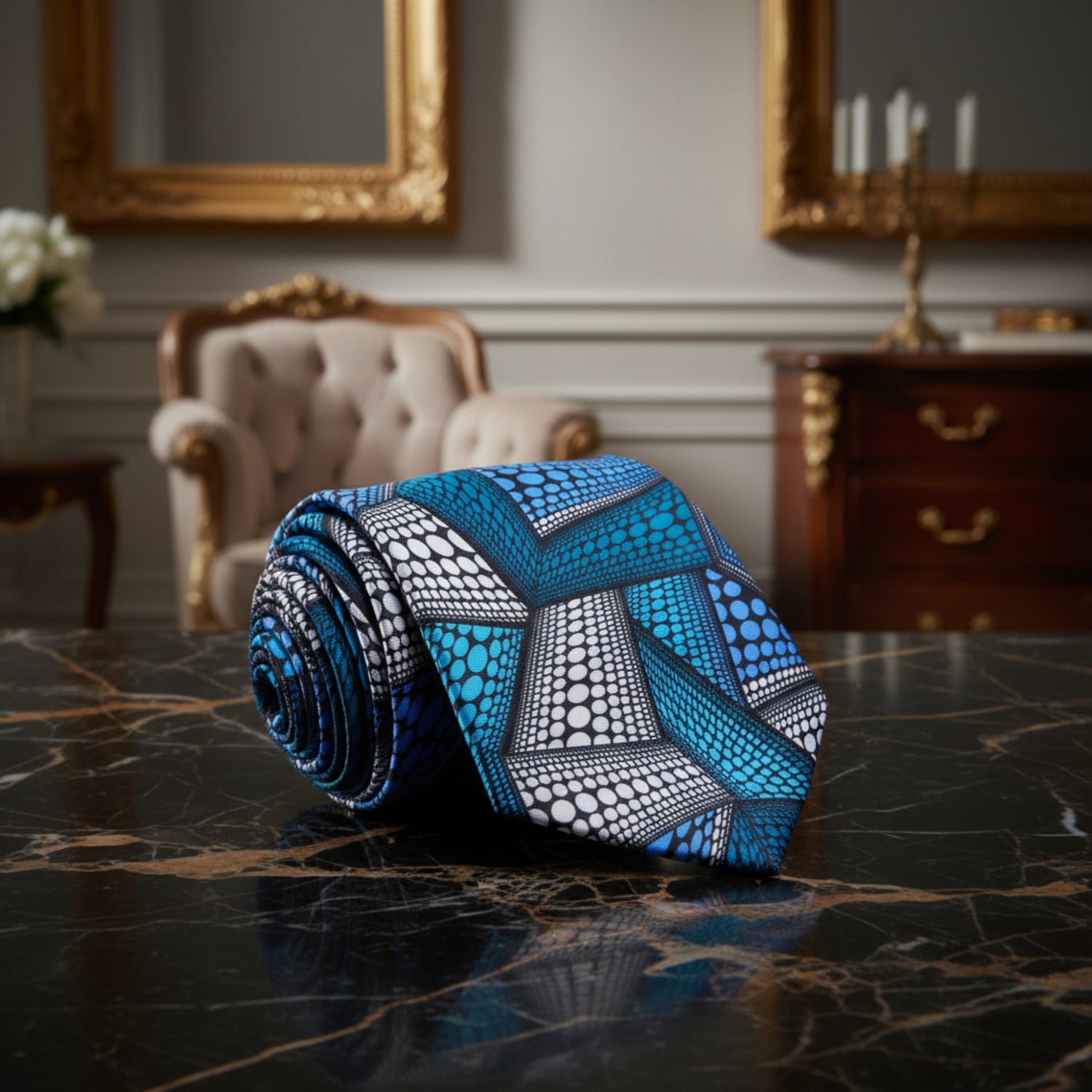 An Abstract Blue and White Necktie 