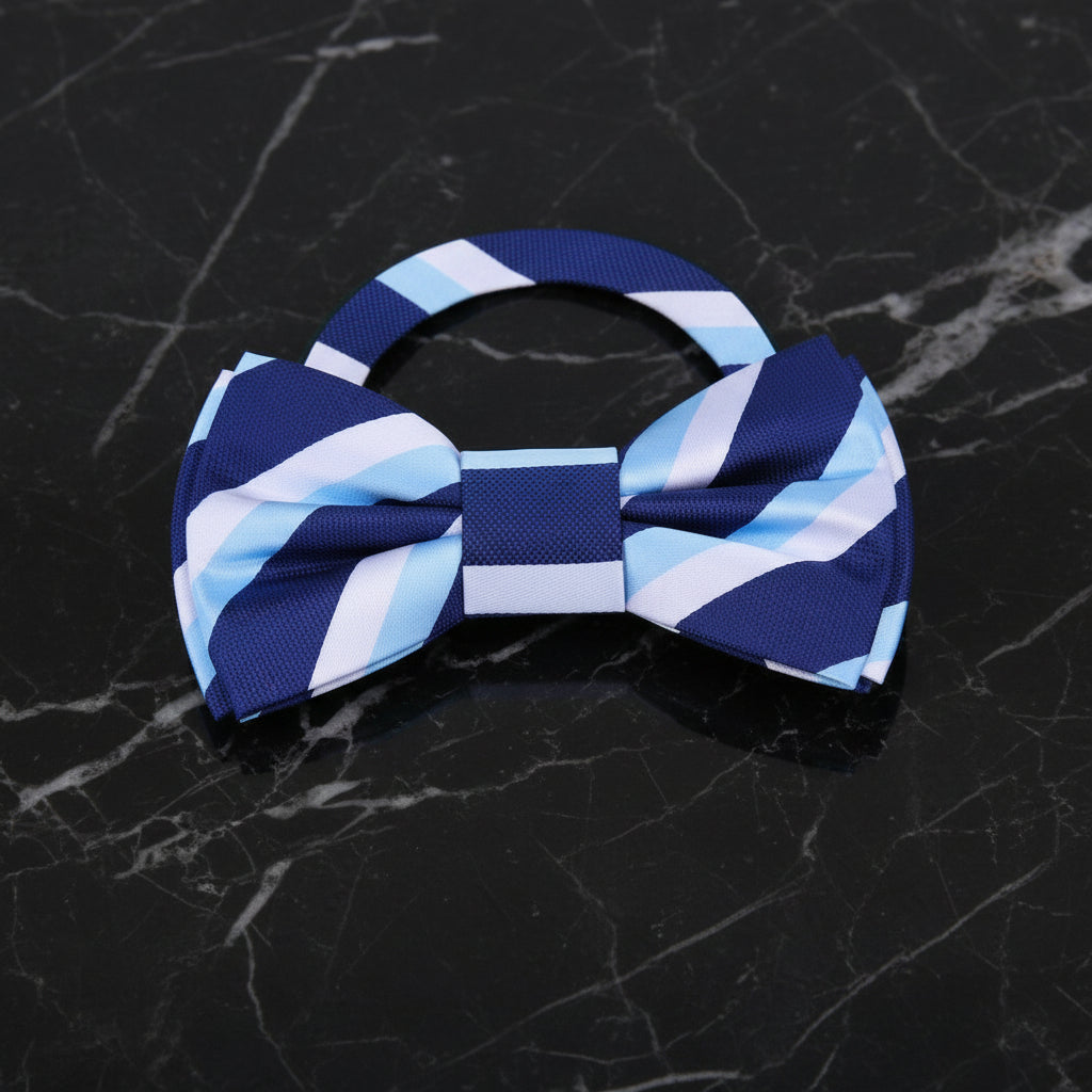 Shades of Blue and White Free Safety Stripe Bow Tie Pre Tied