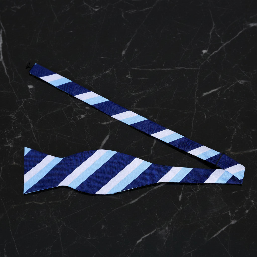 Shades of Blue and White Free Safety Stripe Bow Tie Self Tie
