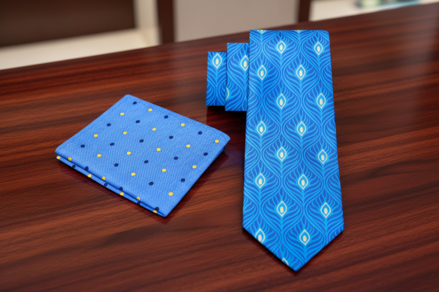 Blue Yellow Abstract Necktie and Accenting Square 2