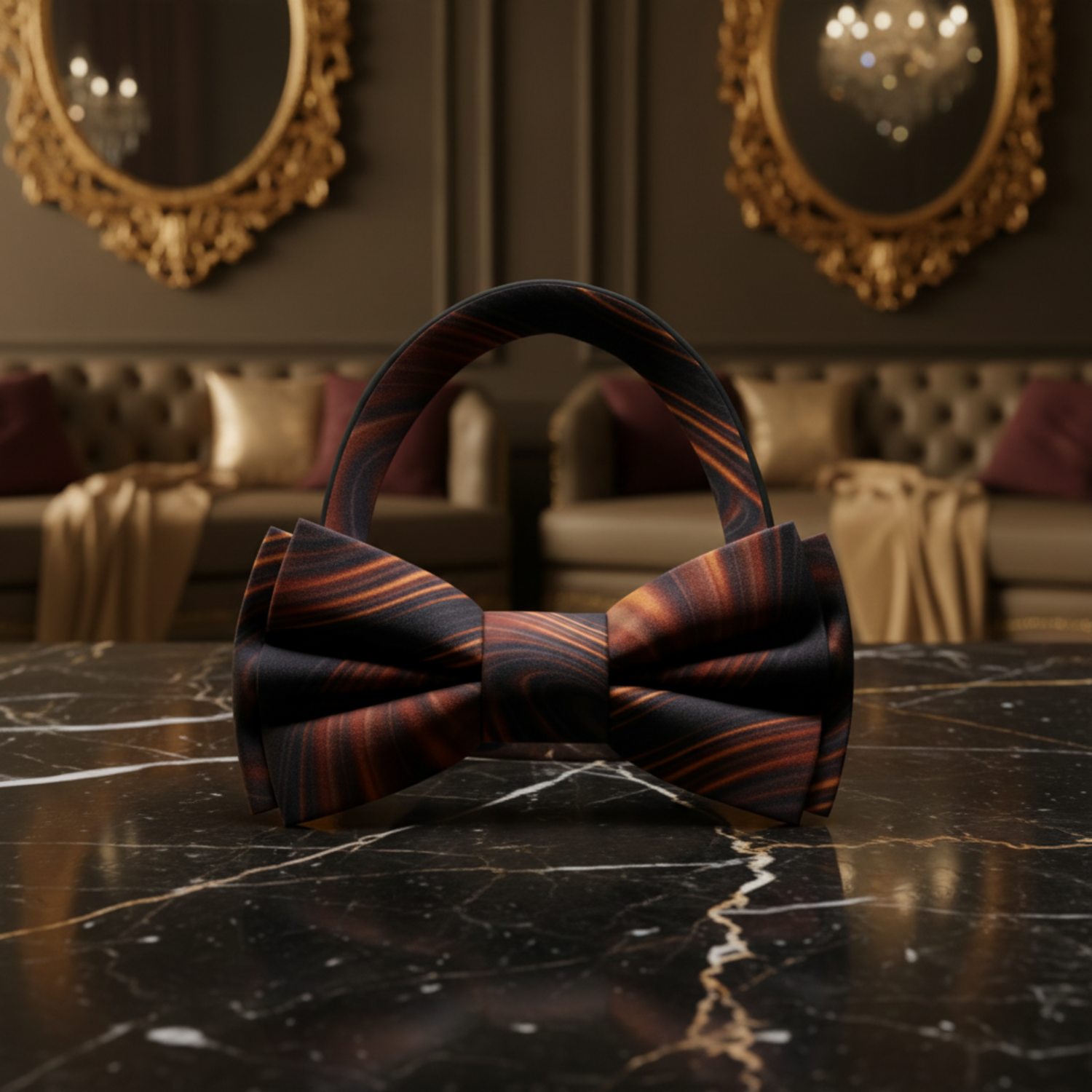 A Rich Caramel Swirl Pattern Bow Tie Pre Tied