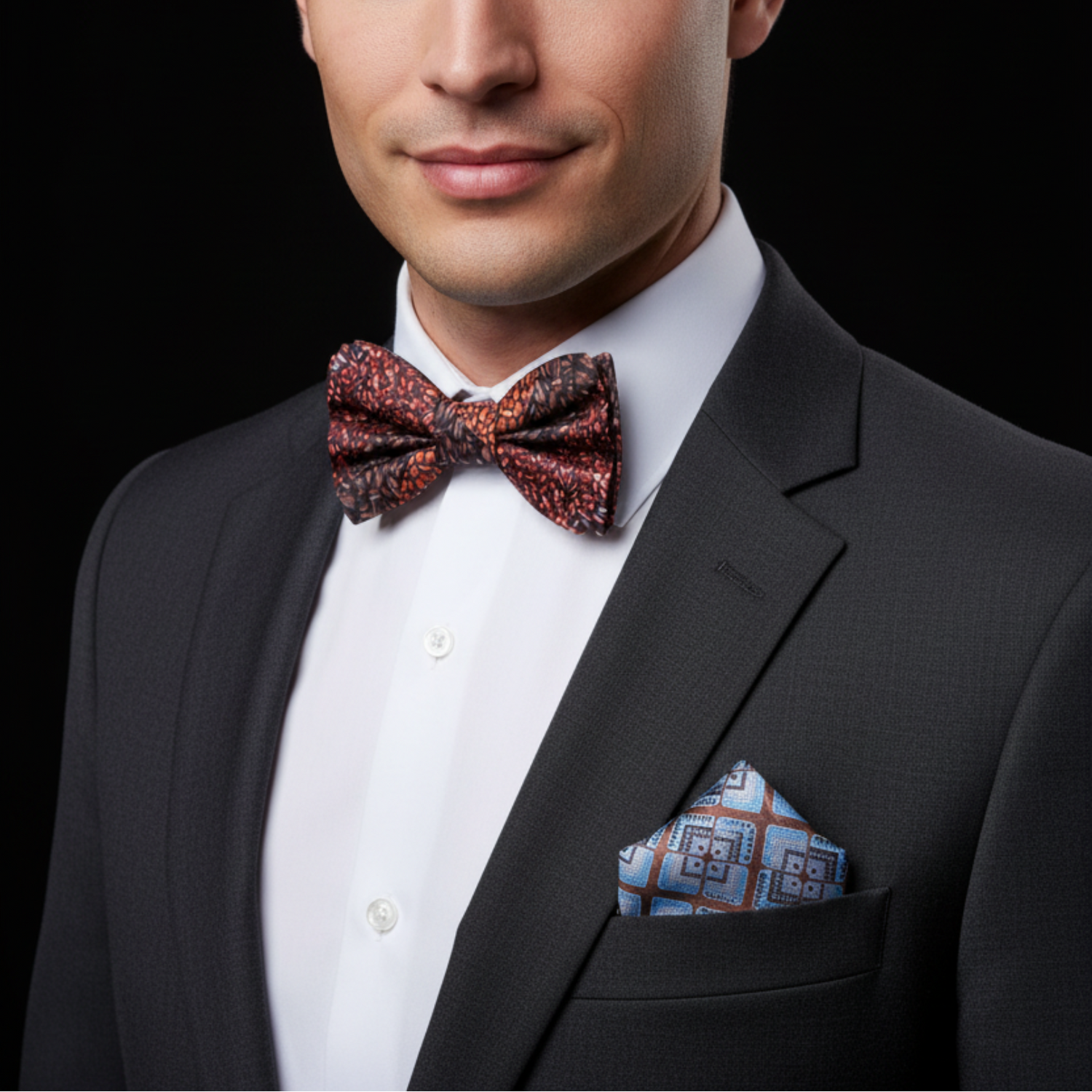Brown Coffee beans Bow Tie and Accenting Square on man