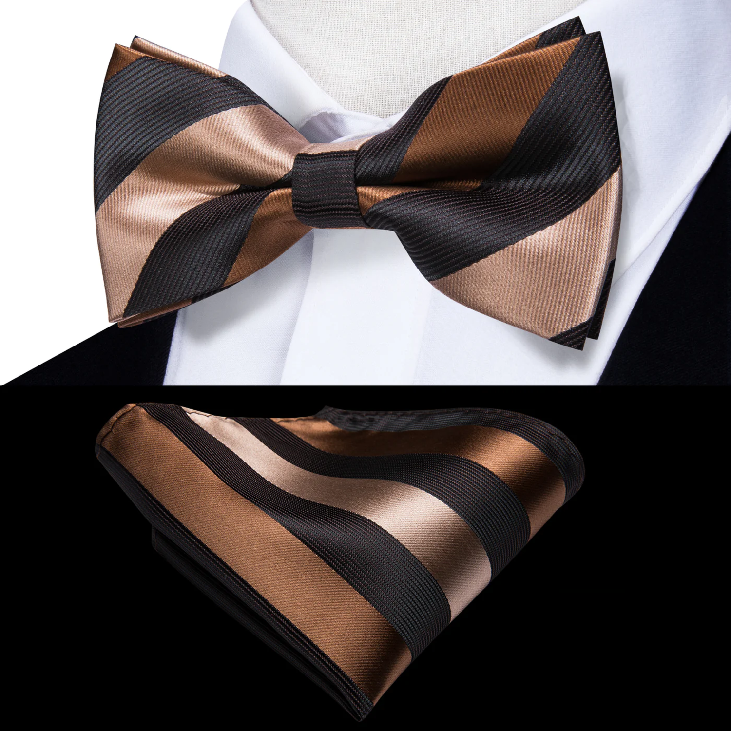 Golden Brown Block Stripe Bow Tie | Self-Tie or Pre-Tied