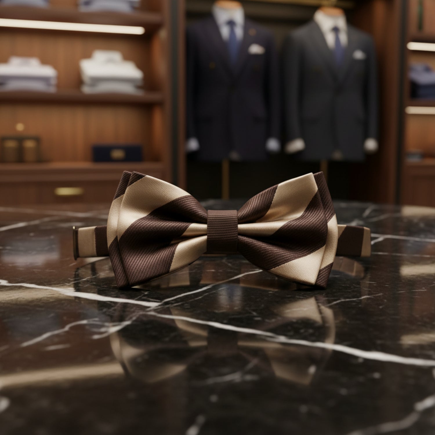 A Brown, Golden Brown Color Stripe Pattern Kids Pre-Tied Bow Tie, 