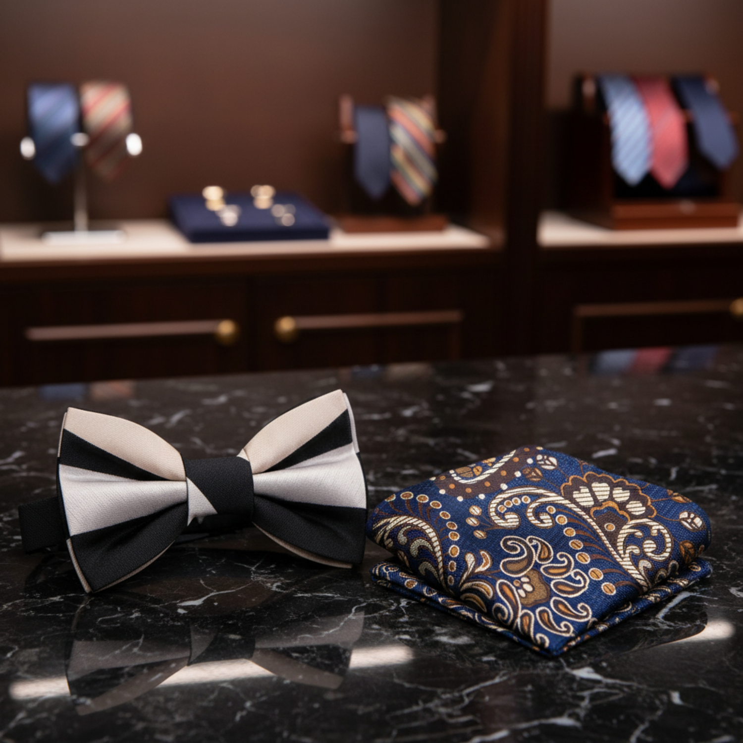 Shades of Brown Lethal Stripe Bow Tie and Accenting Square