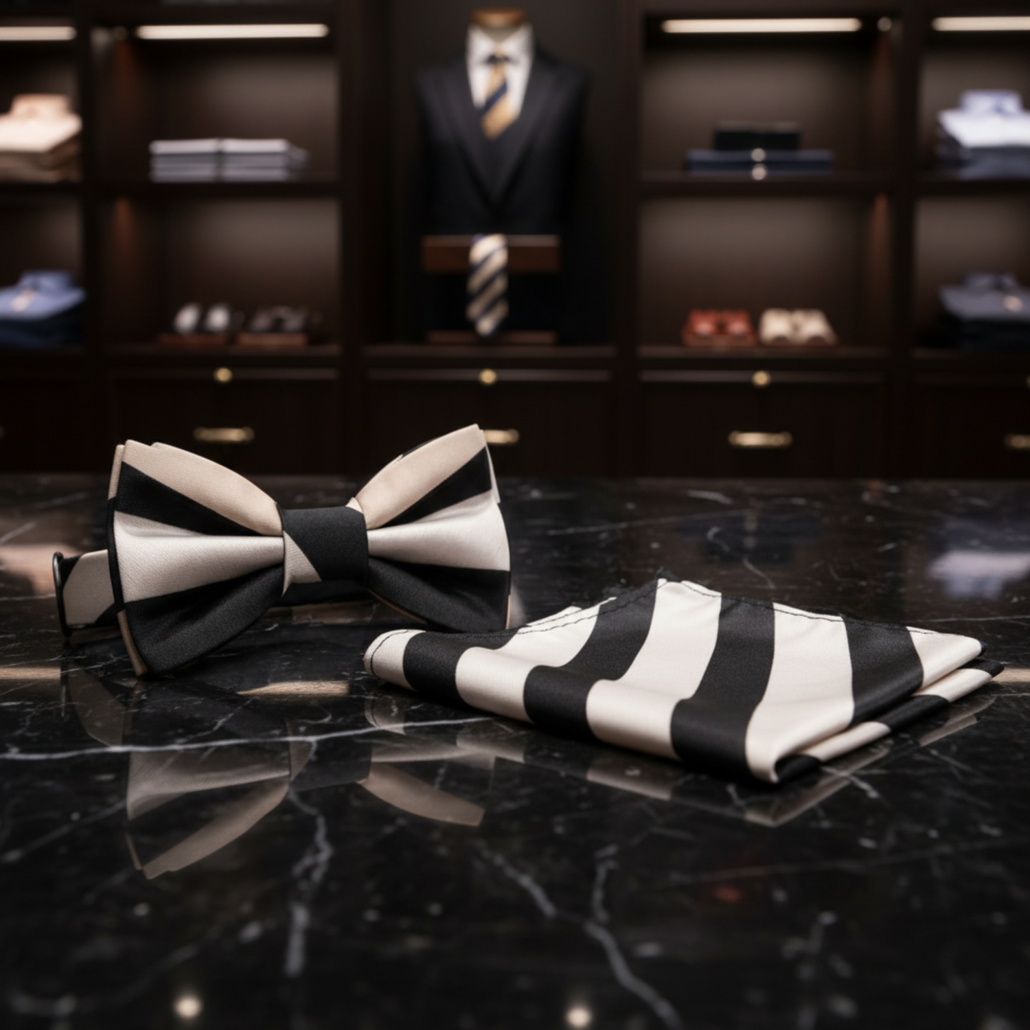 Shades of Brown Lethal Stripe Bow Tie and Square
