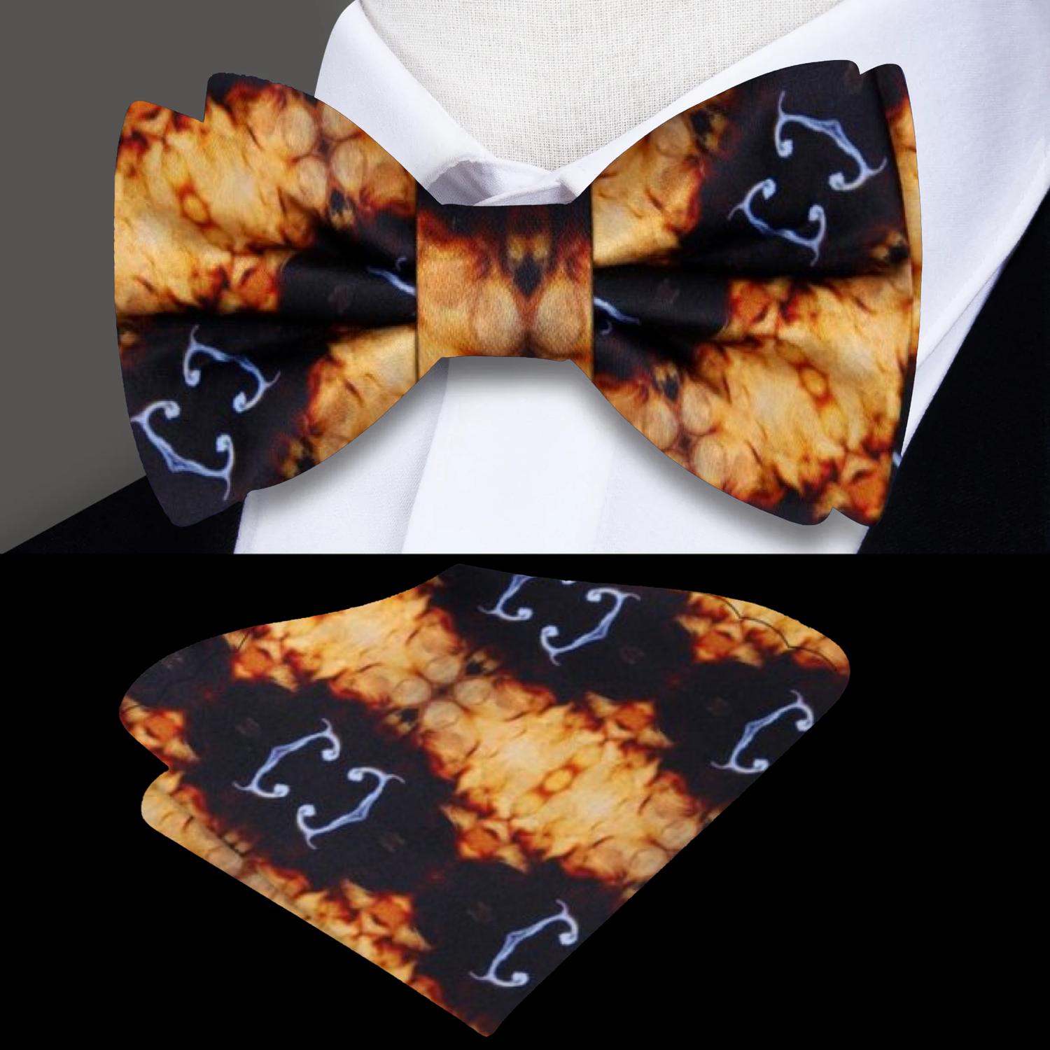 An Iced Caramel Macchiato Pattern Bow Tie, Pocket Square