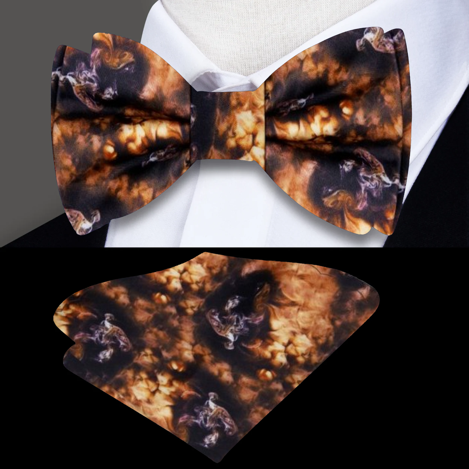 An Espresso Macchiato Pattern Bow Tie and Square