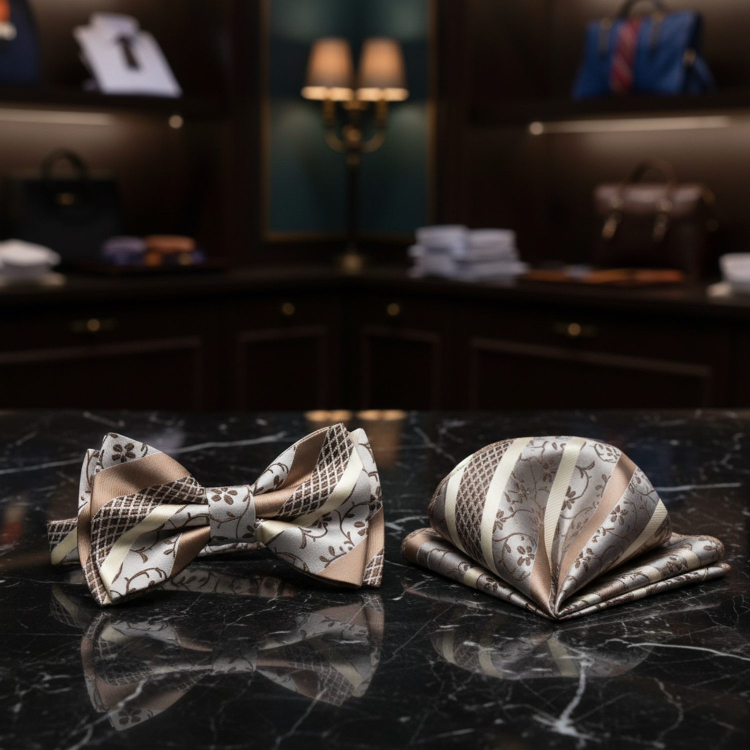 Shades of Brown Sweetbrier Vine Bow Tie and Square