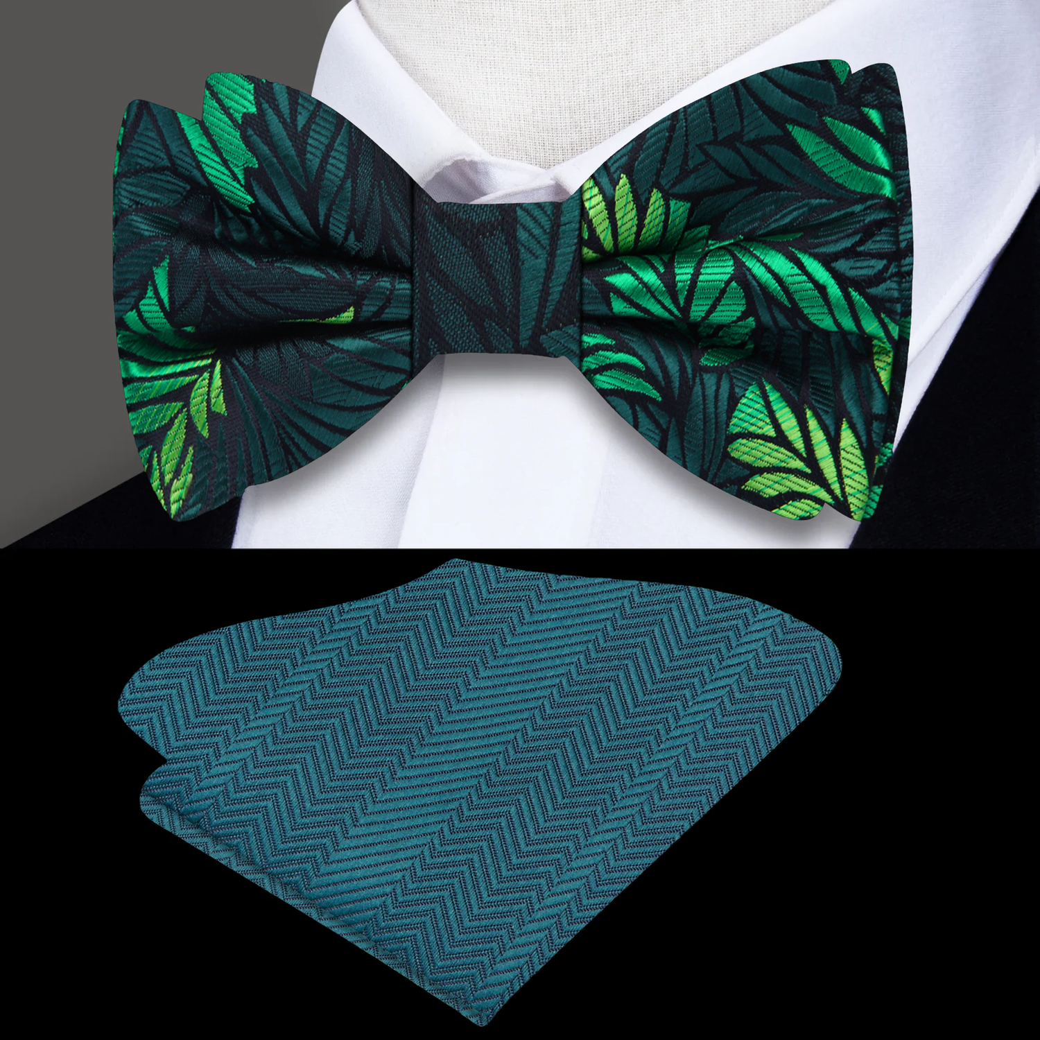 Green feather bow tie and green square
