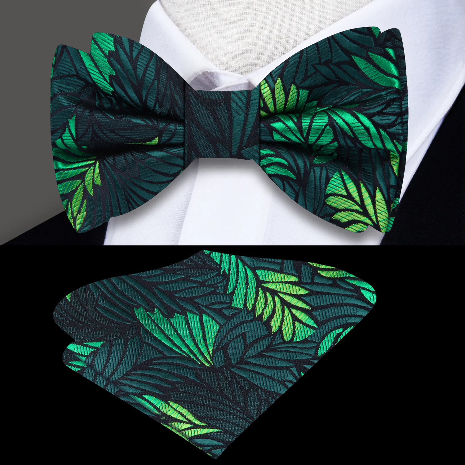 Green feather bow tie and square
