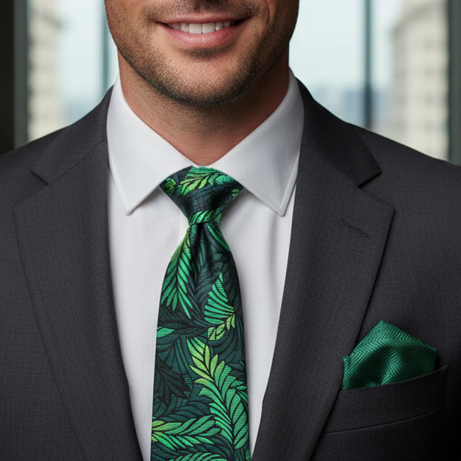 Shades of Green Abstract Feather Necktie