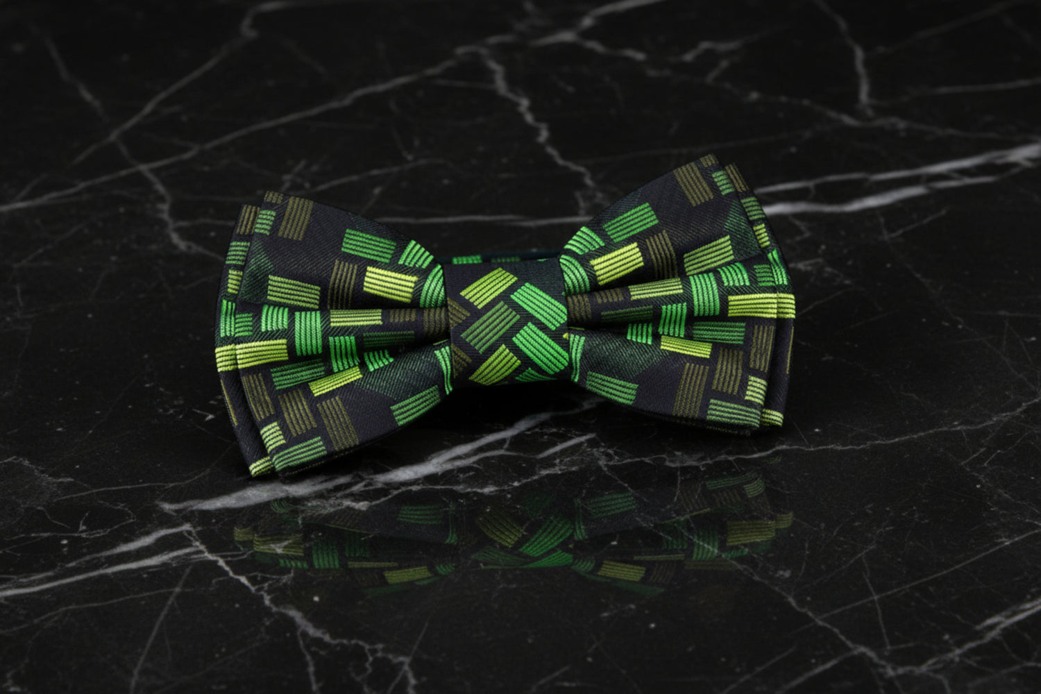 Shades of Green Geometric Jigsaw Bow Tie Pre Tied