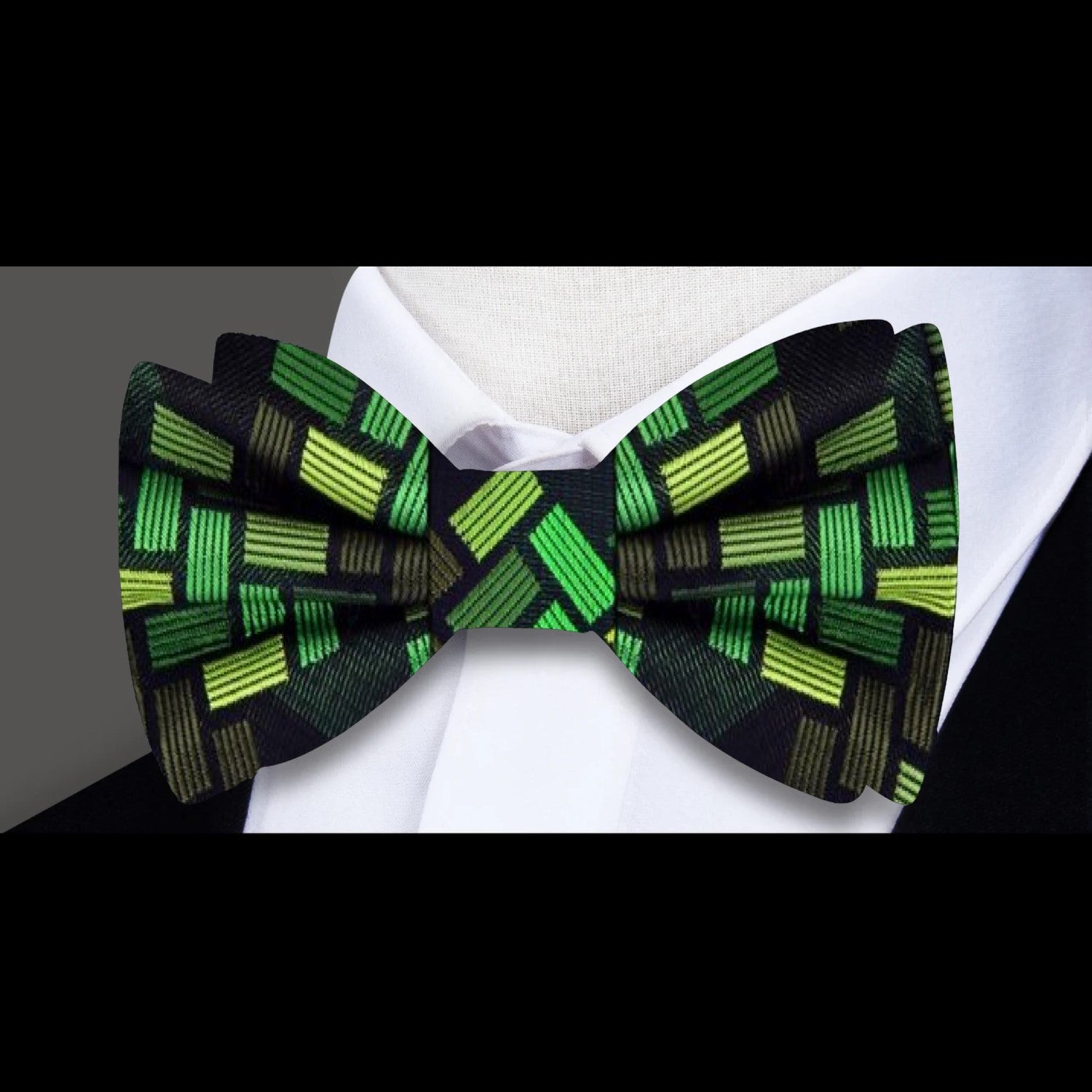 Shades of Green Geometric Jigsaw Bow Tie