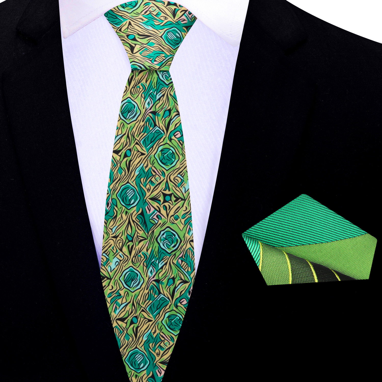 Thin Shades of Green and Yellow Abstract Necktie